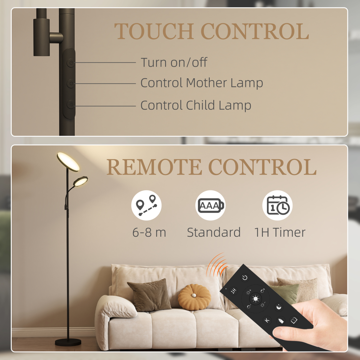 HOMCOM Floor Lamp for Living Room, Standing Lamp with 4 Scene Modes, Black