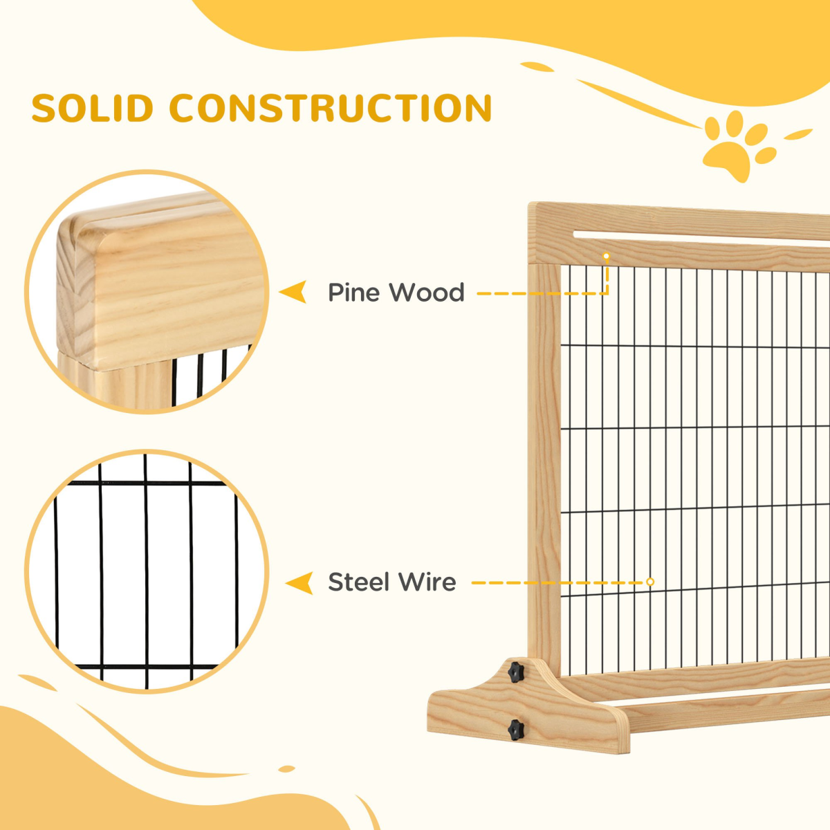 Adjustable Wooden Pet Gate Freestanding Dog Barrier for Doorway Pawhut