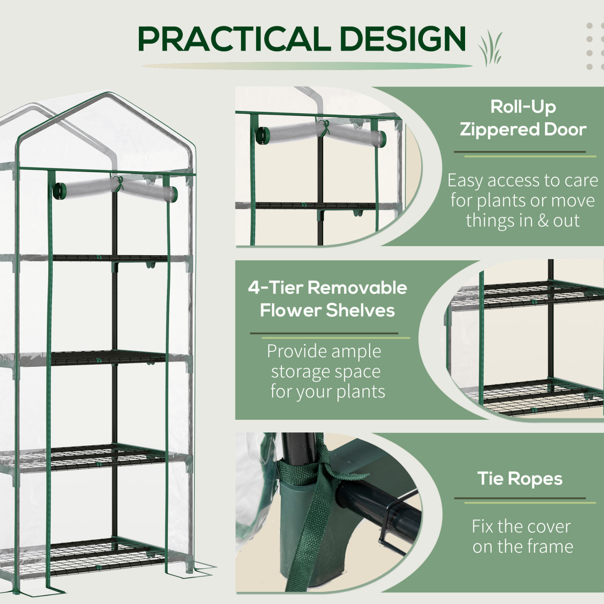 4 Tiers Mini Portable Greenhouse Metal Frame Transparent 160x70x50cm