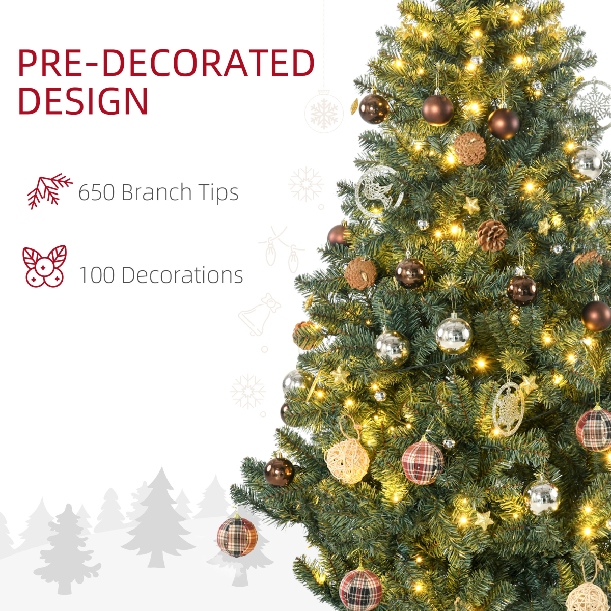 HOMCOM 6ft Artificial Christmas Tree with LED Lights, Decoration, Auto Open