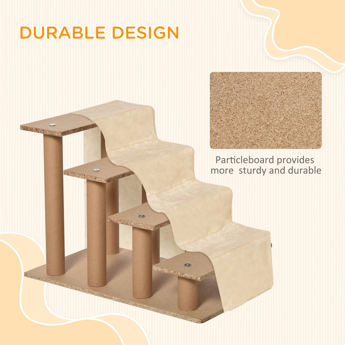 Portable Dog Stairs with Washable Plush Cover, for High Bed Sofa - Beige