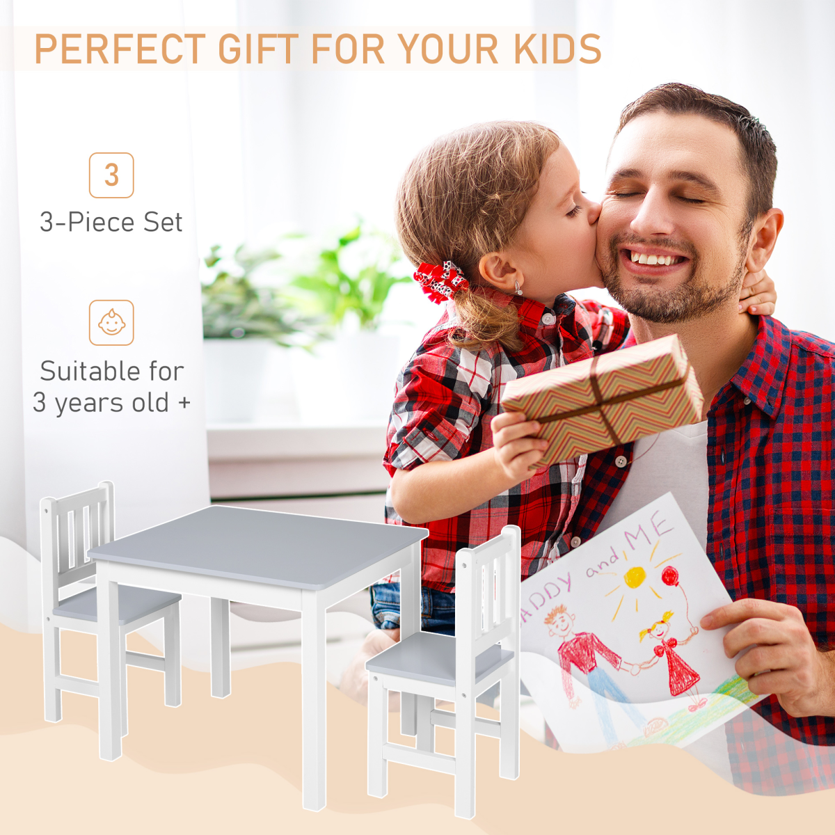 Kids Table and 2 Chairs Set 3 Pieces Toddler Multi-usage Desk Indoor HOMCOM