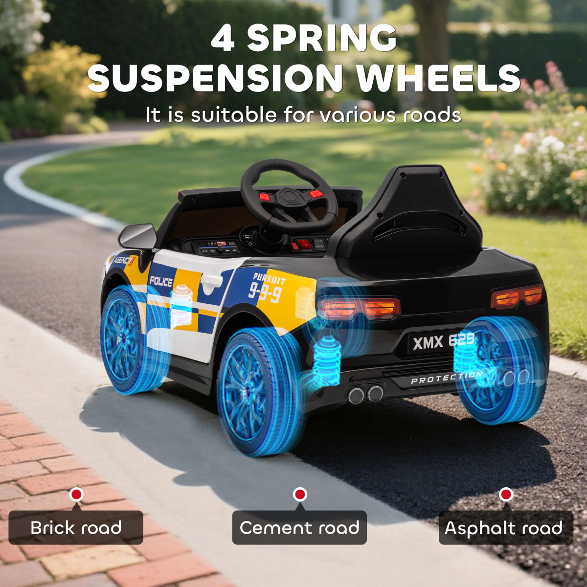 AIYAPLAY Kids Electric Ride pm Police Car with Remote Control, Multicoloured