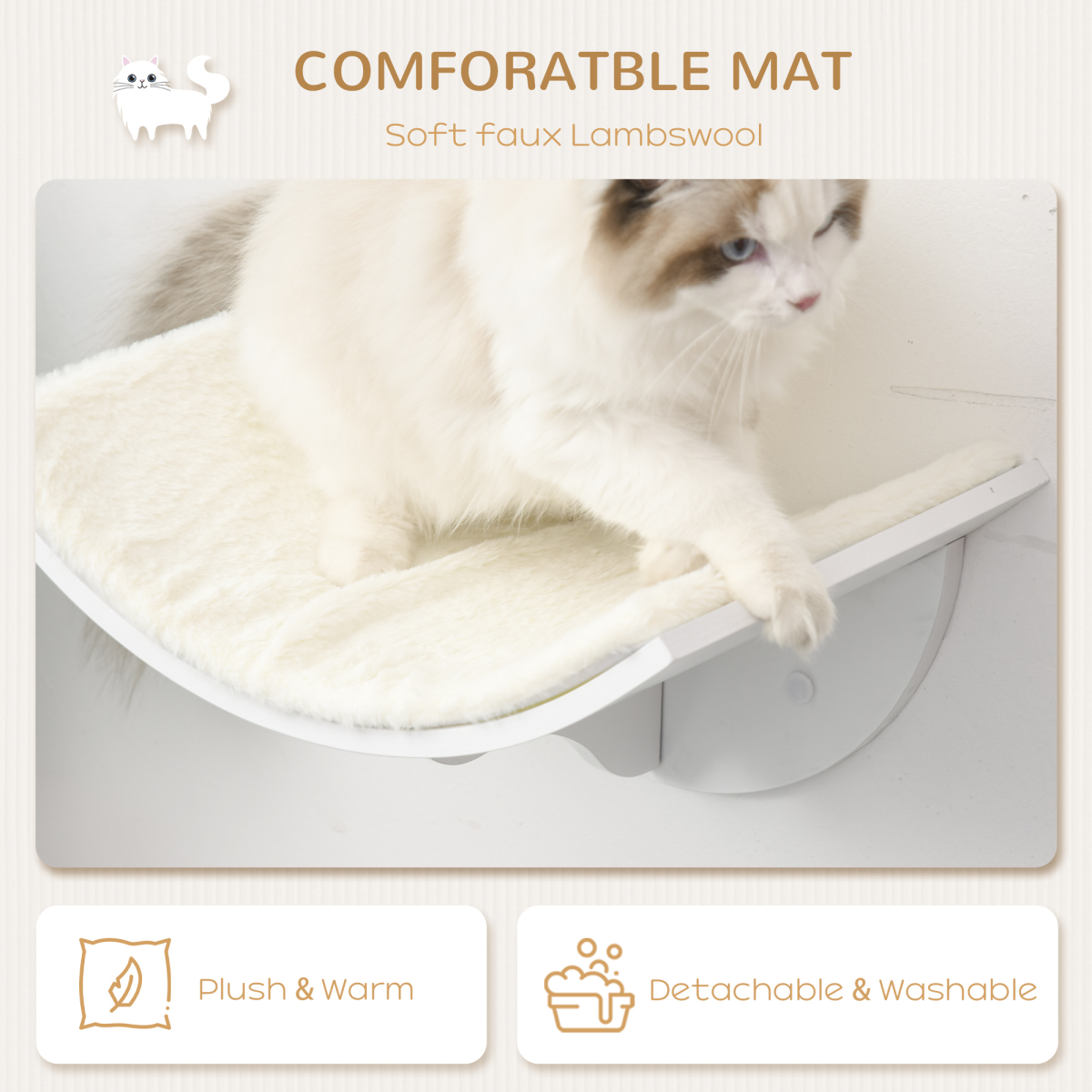 Wood Cat Shelf Shelter Kitten Bed Curved Climber Wall-Mounted Berber Fleece