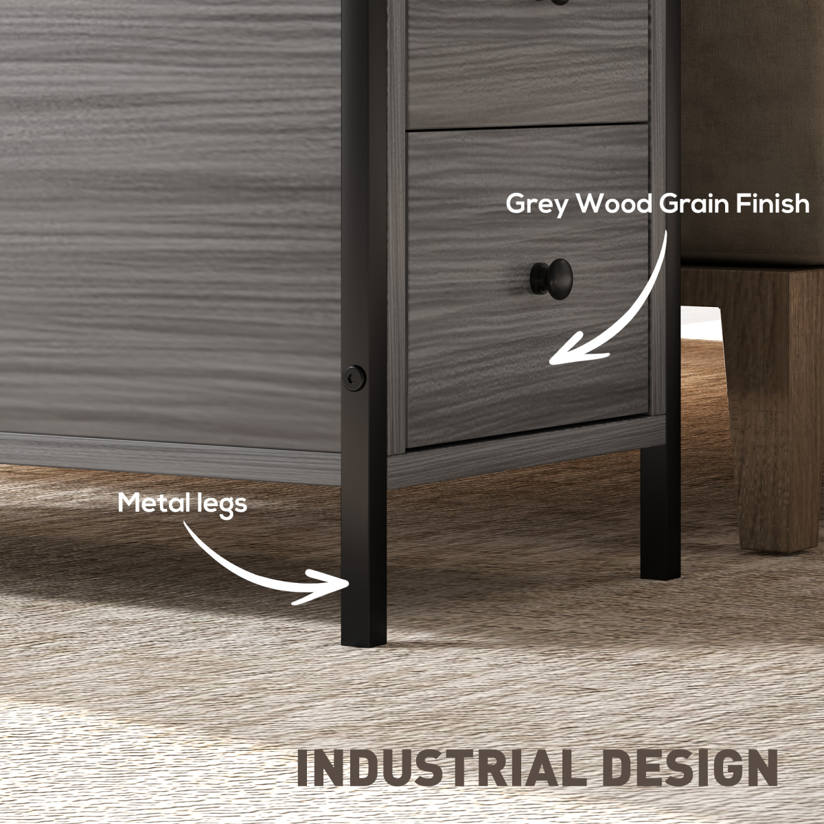HOMCOM Narrow End Table, Sofa Side Table with 2 Drawers Storage Shelf, Grey