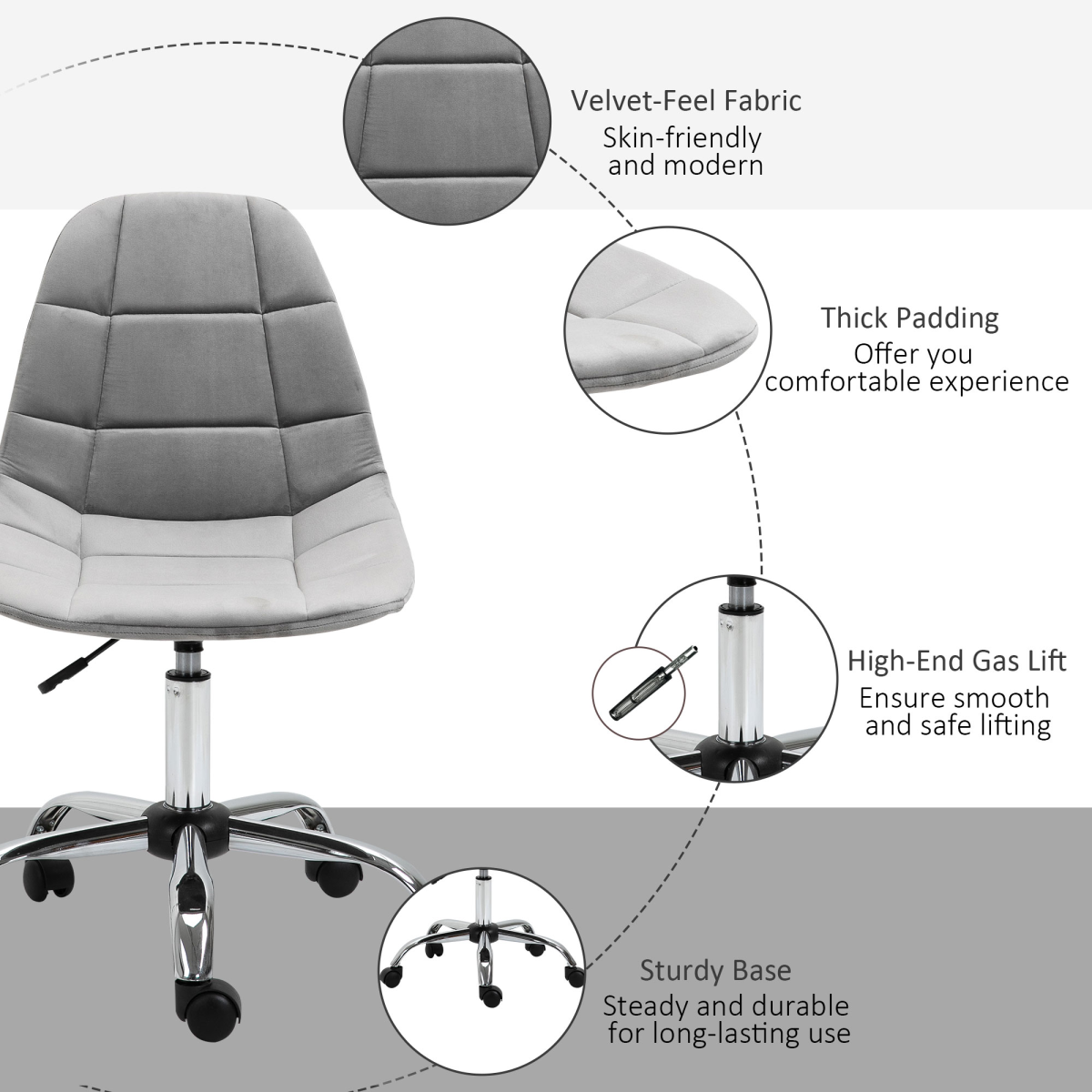 Ergonomic Office Chair with Adjustable Height for Home Office, Grey Vinsetto