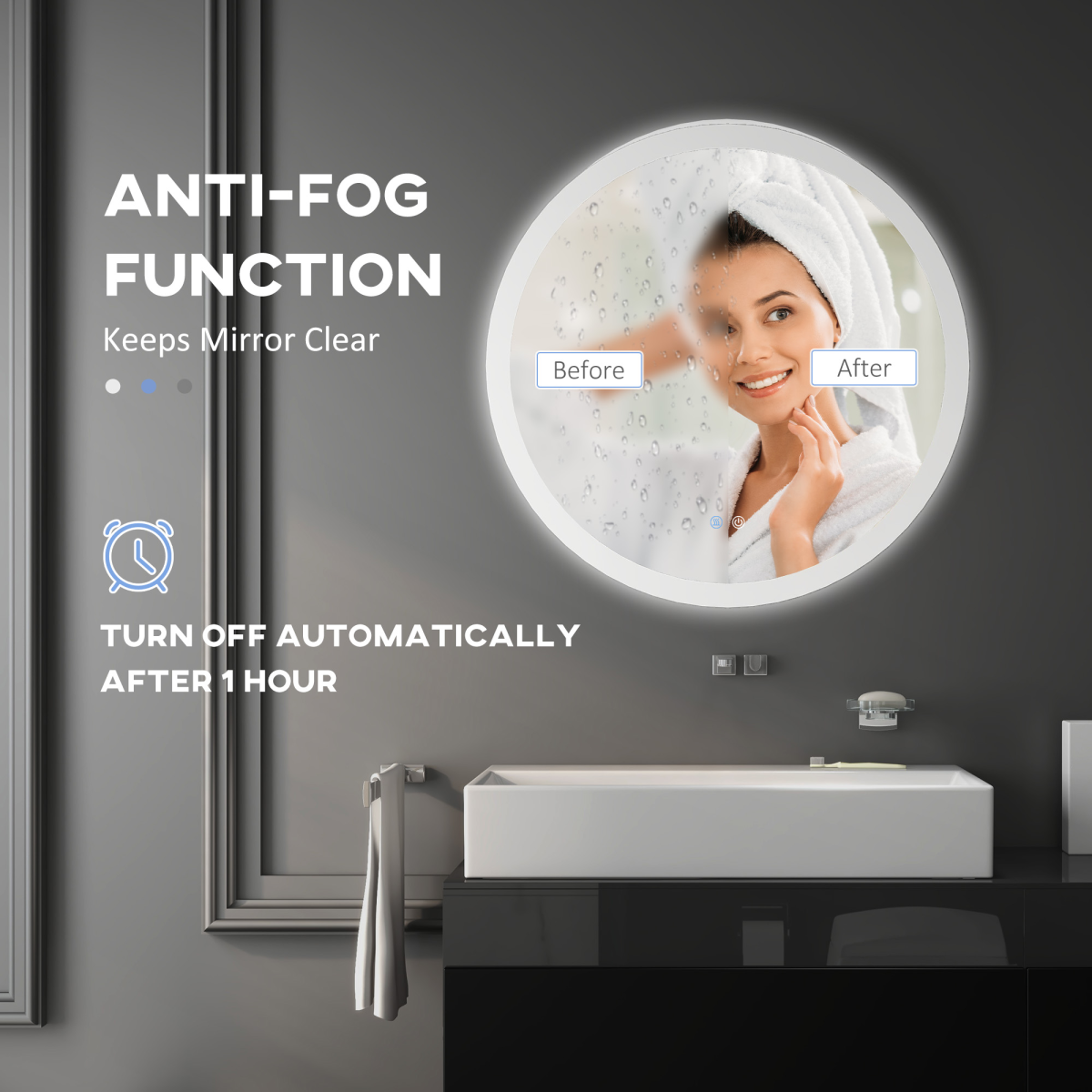 kleankin Illuminated Bathroom Mirror with LED Lights, Defogging Film, Silver