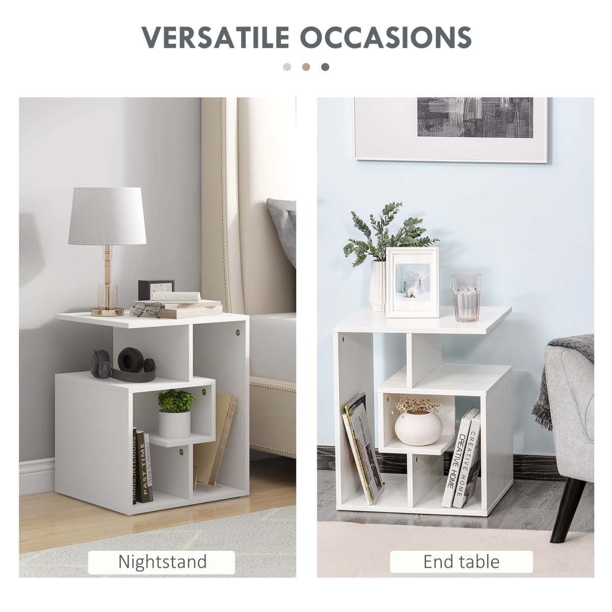 3-Tier Side End Table Open Shelves Storage Coffee Book Magazine Desk