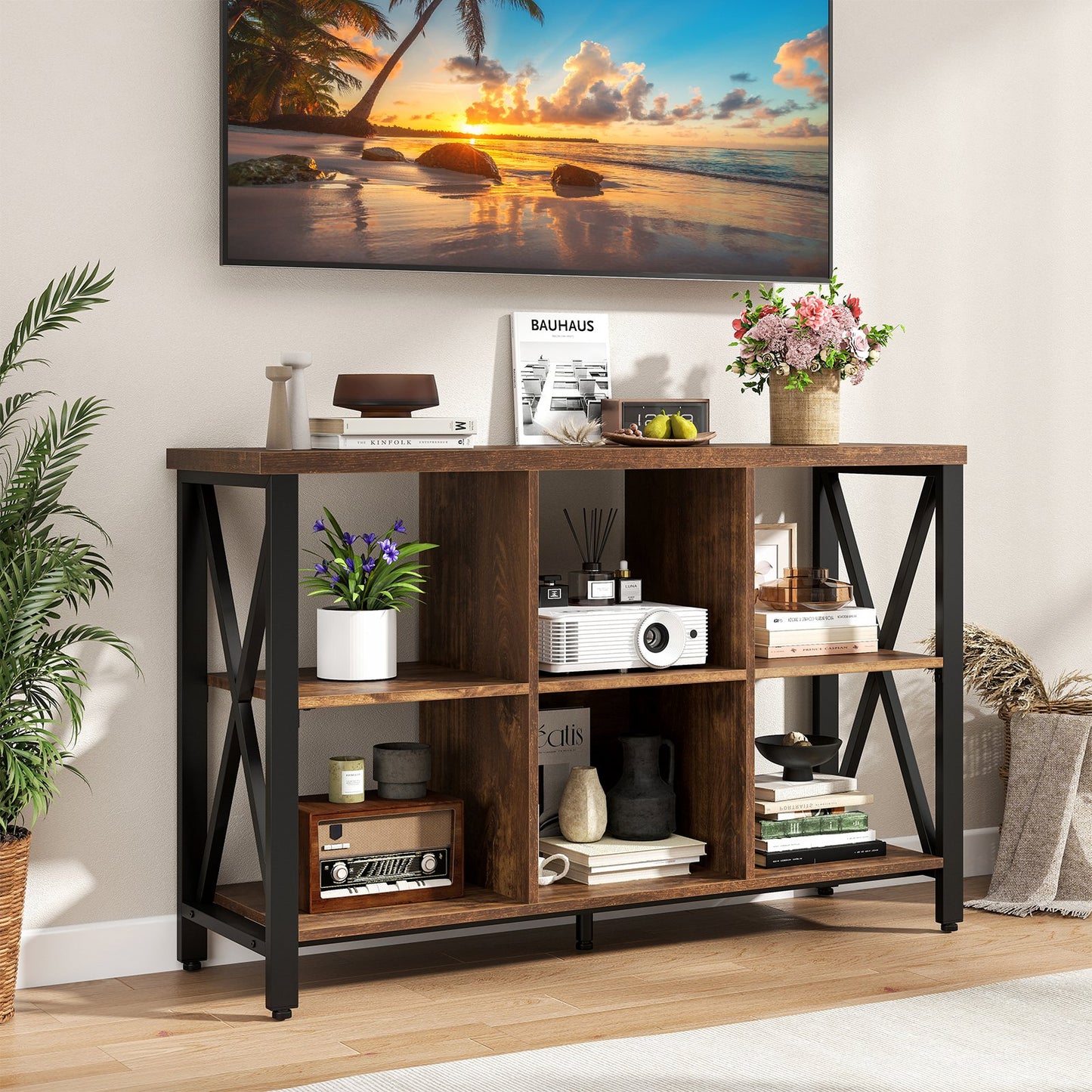 6-Cube Storage Organizer 120CM Wide Bookshelf with Open Compartments-Grey