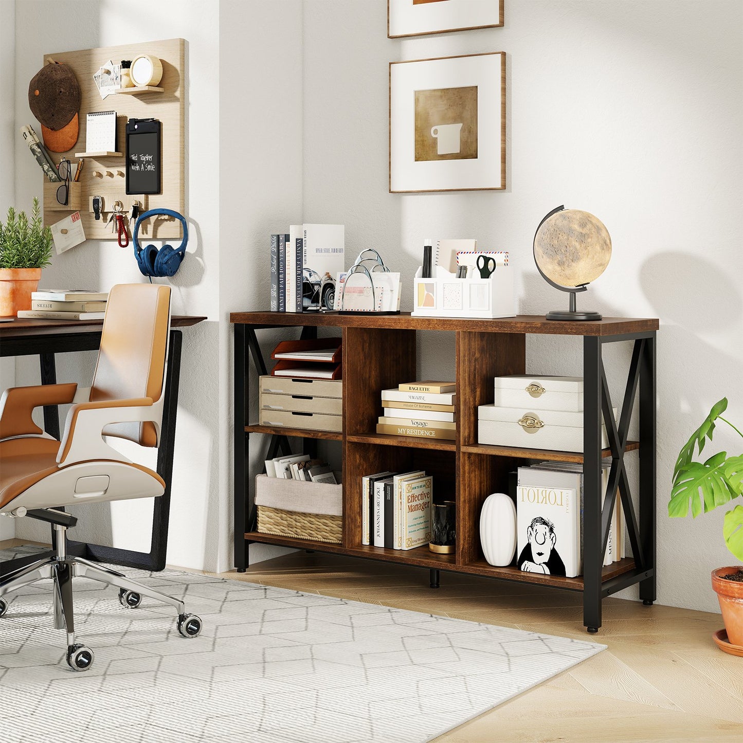 6-Cube Storage Organizer 120CM Wide Bookshelf with Open Compartments-Grey