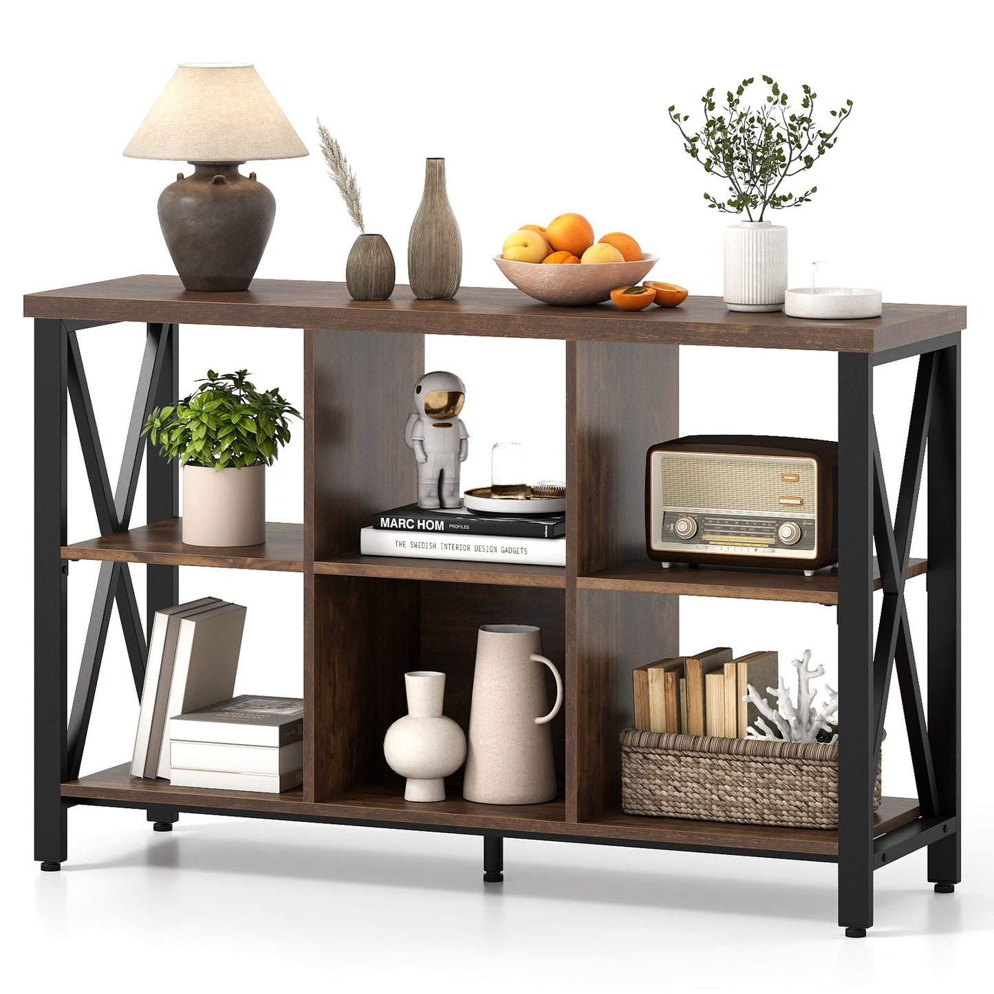 6-Cube Storage Organizer 120CM Wide Bookshelf with Open Compartments-Grey