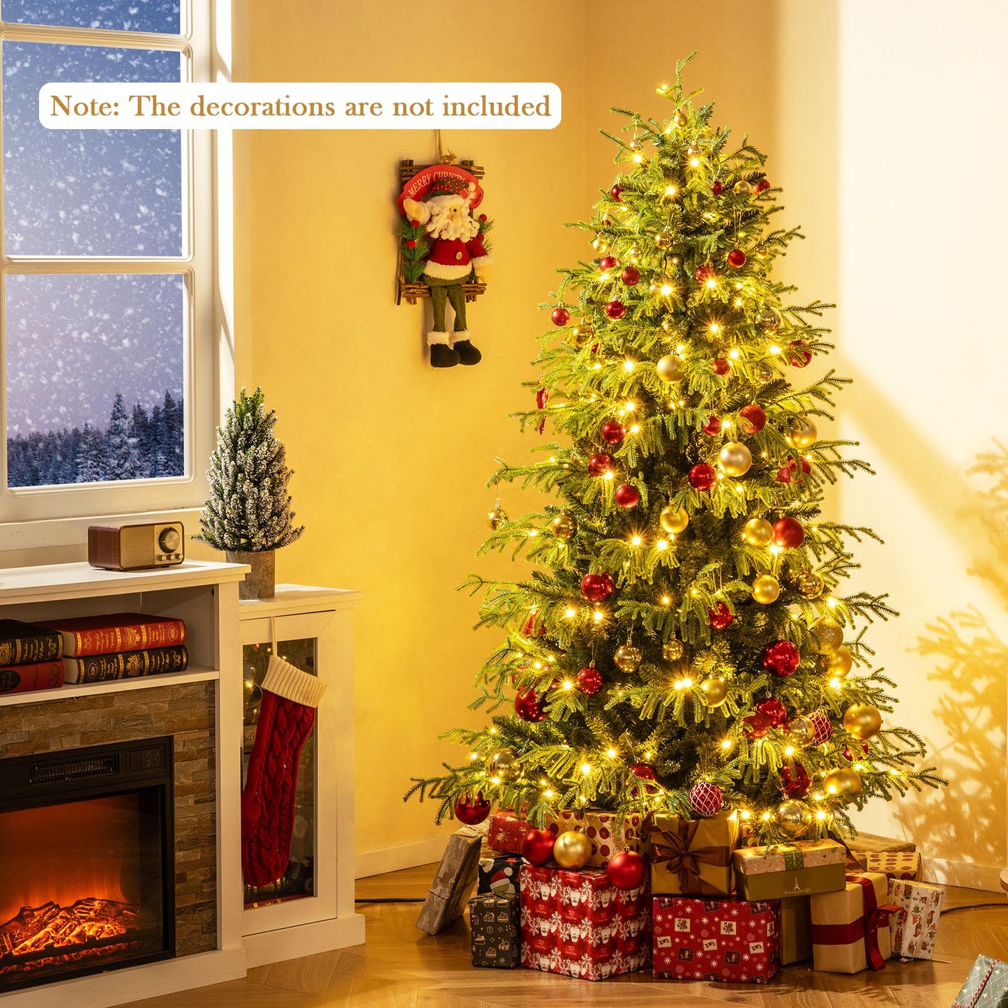 Artificial Christmas Tree Pre-lit Hinged Xmas Tree with  LED Lights Seasonal Decoration Tree-6FT