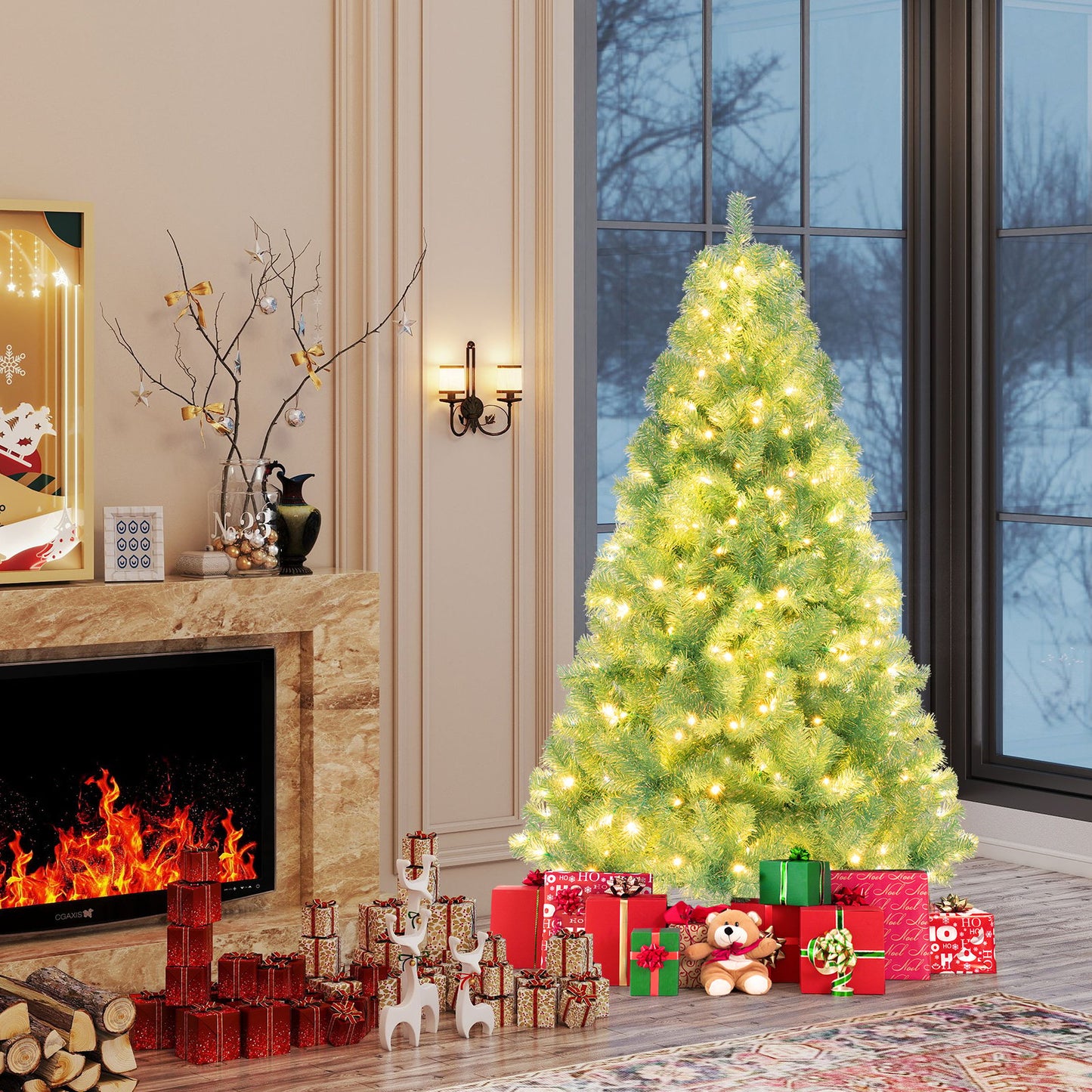 6 FT Artificial Xmas Tree with 688 Branch Tips and 250 Warm White LED Lights-Purple
