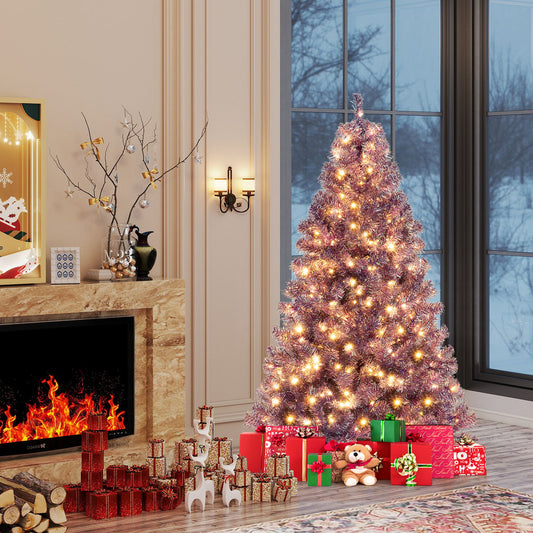 6 FT Artificial Xmas Tree with 688 Branch Tips and 250 Warm White LED Lights-Purple
