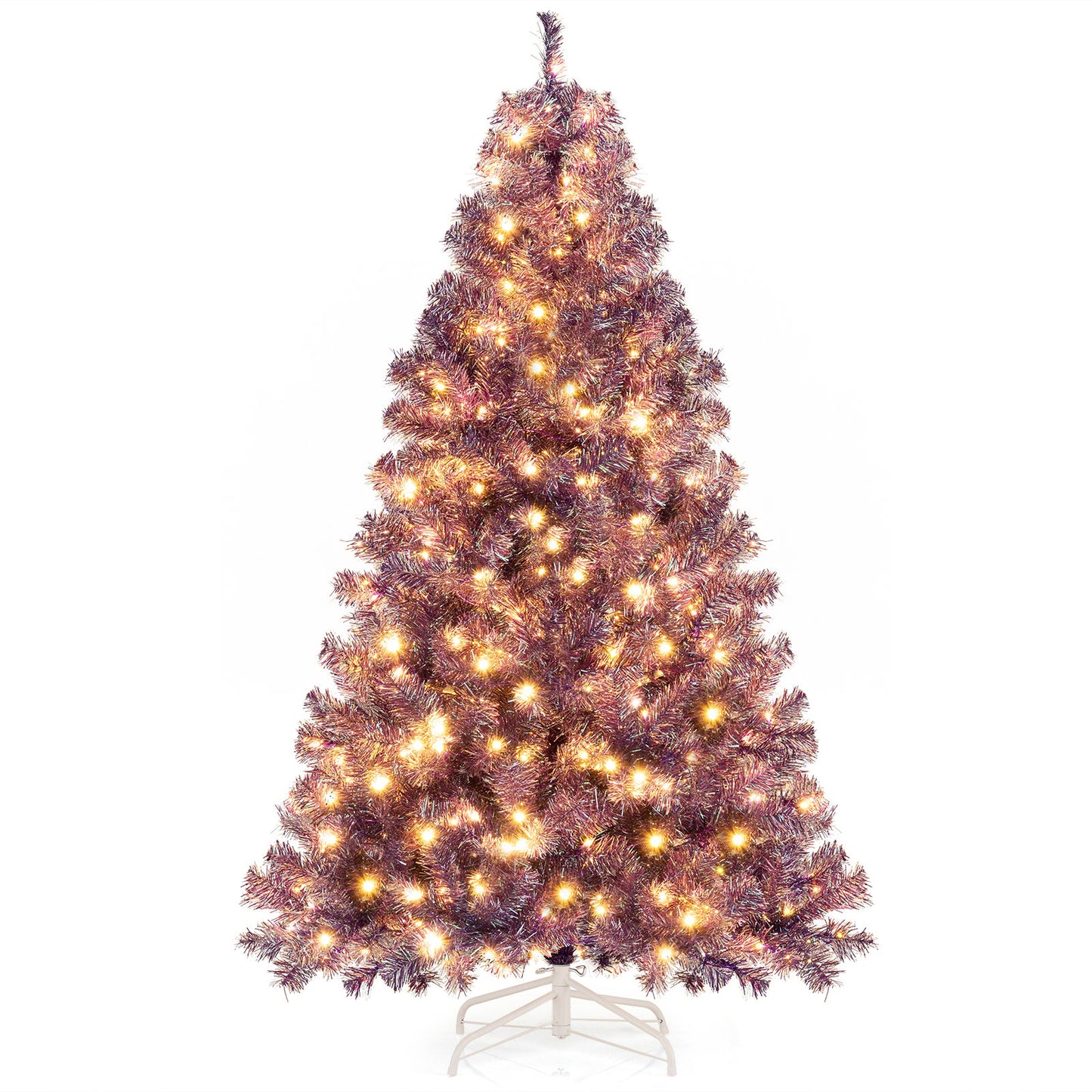 6 FT Artificial Xmas Tree with 688 Branch Tips and 250 Warm White LED Lights-Purple