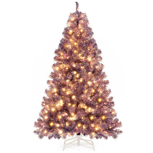 6 FT Artificial Xmas Tree with 688 Branch Tips and 250 Warm White LED Lights-Purple