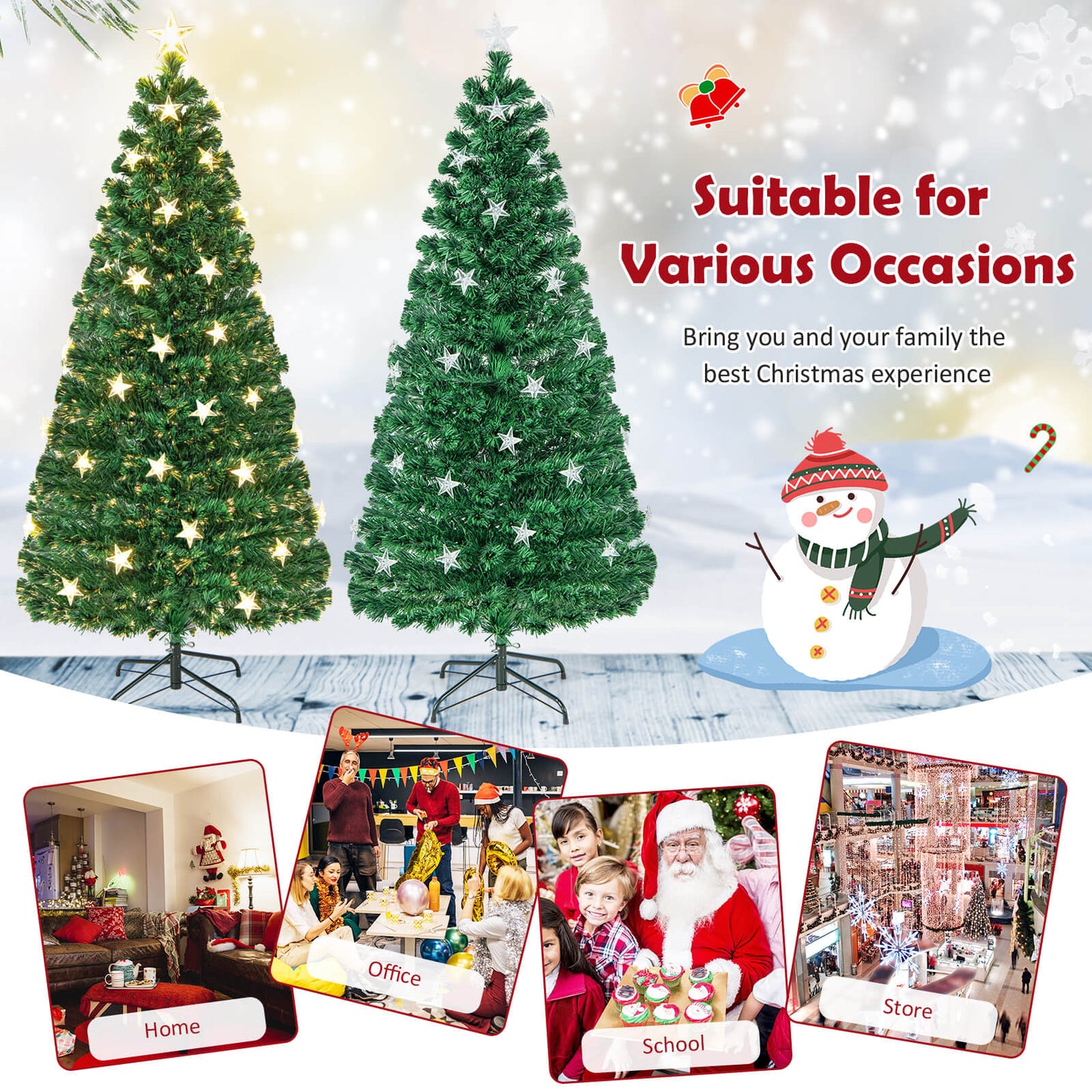 5/6FT Fiber Optic Artificial Christmas Tree with 21 Star LED Lights-5FT