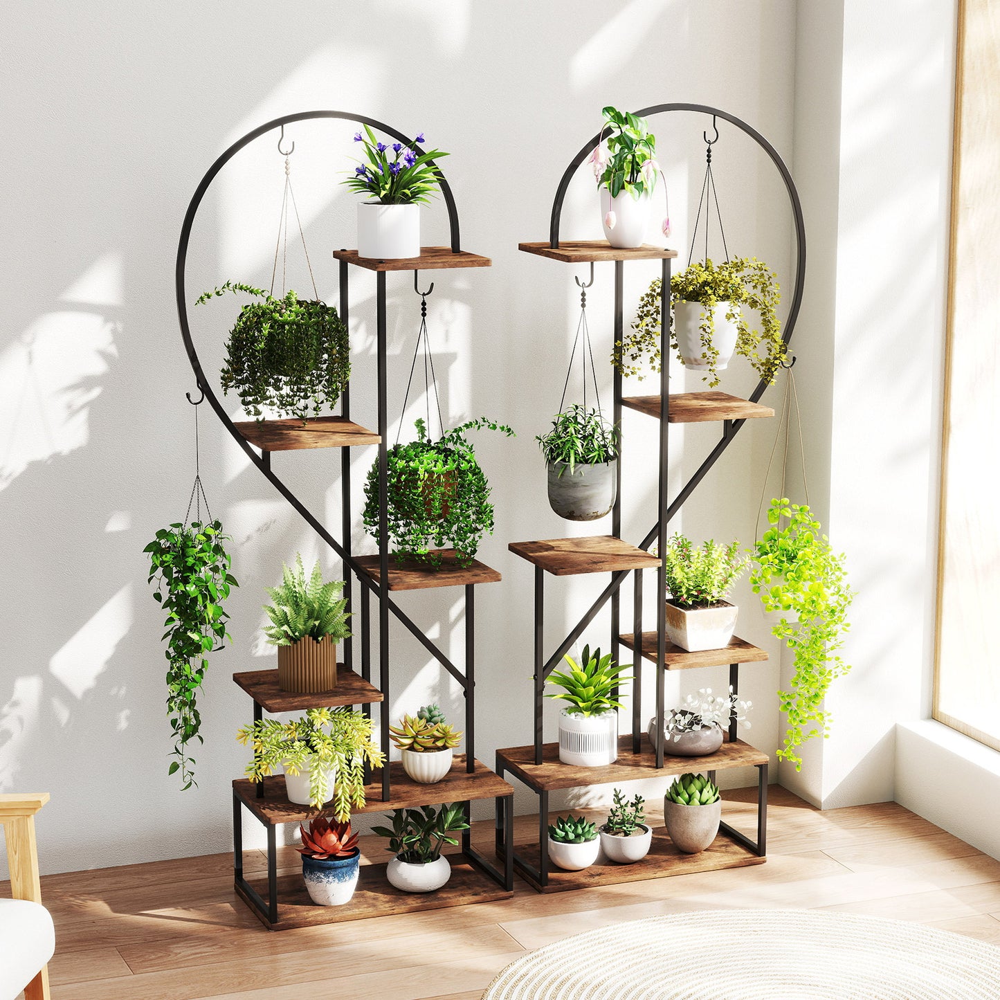 6-Tier Metal Plant Stand Heart-Shape Ladder Plant Shelves -Coffee