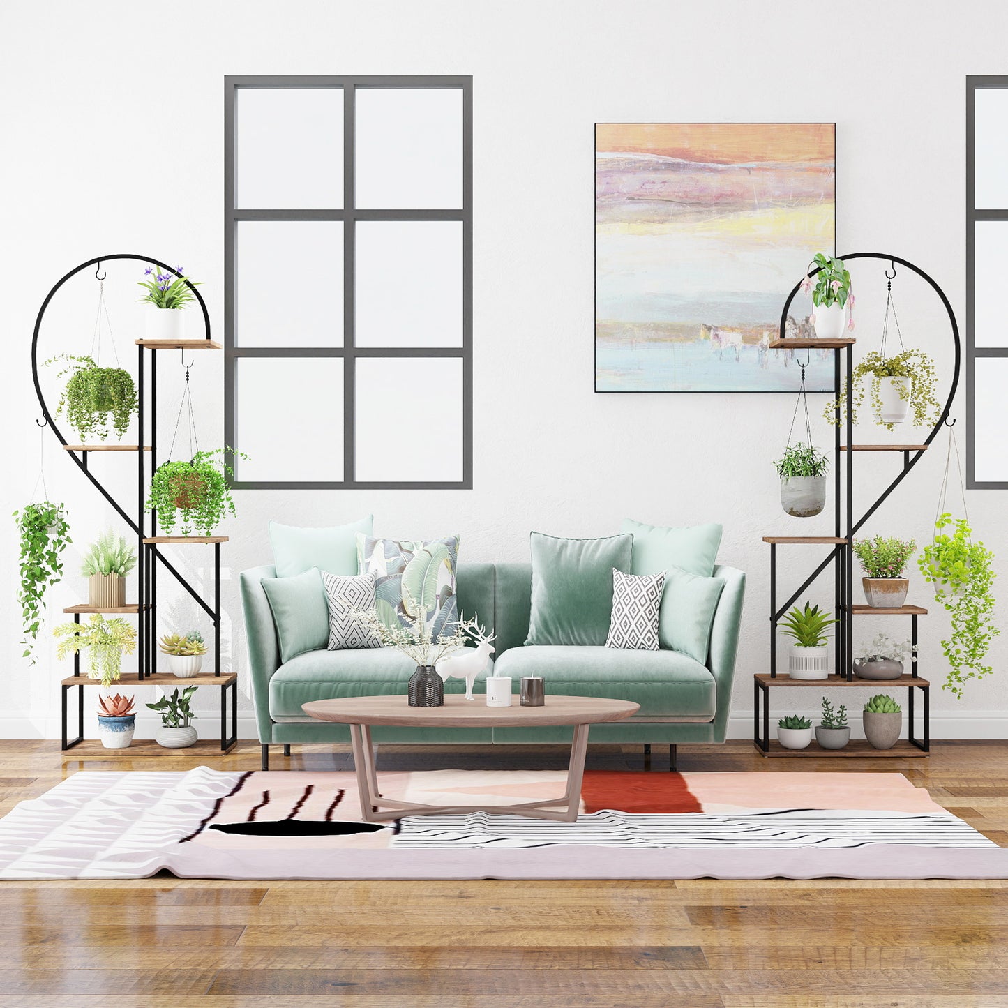 6-Tier Metal Plant Stand Heart-Shape Ladder Plant Shelves -Coffee