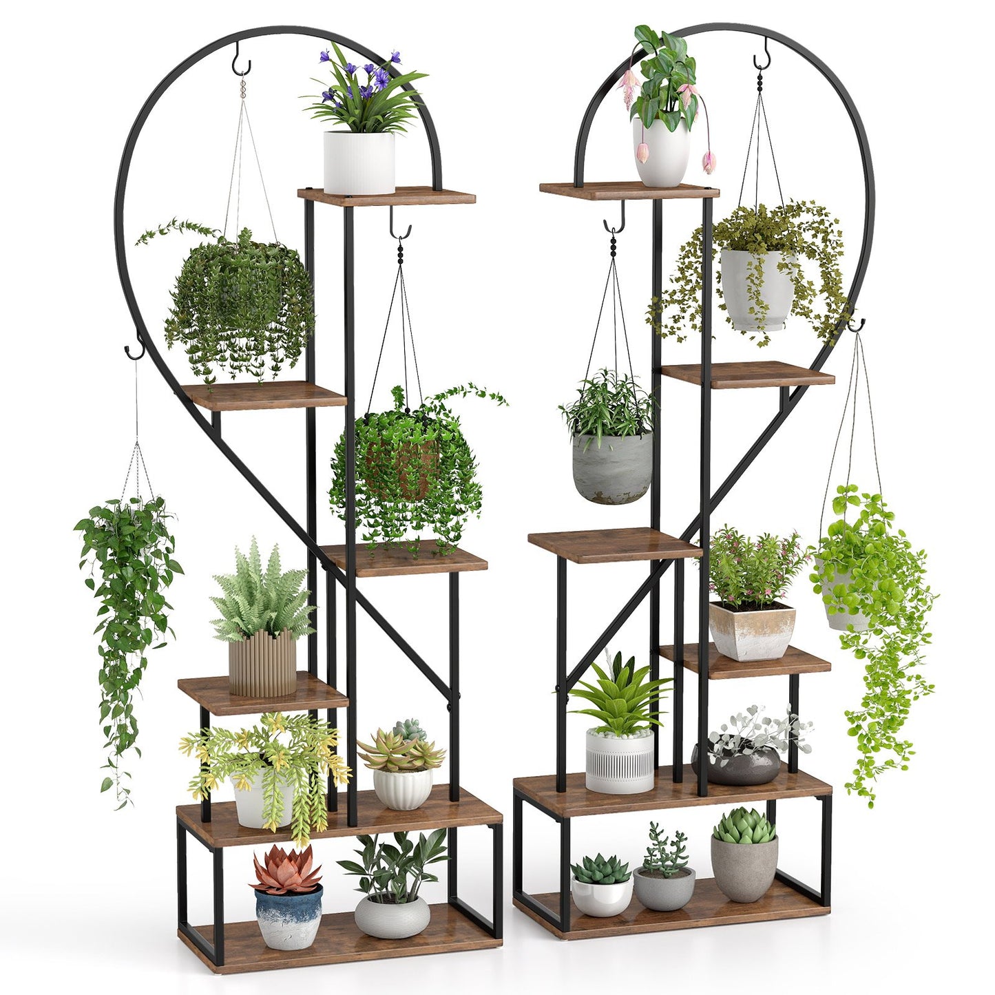 6-Tier Metal Plant Stand Heart-Shape Ladder Plant Shelves -Coffee