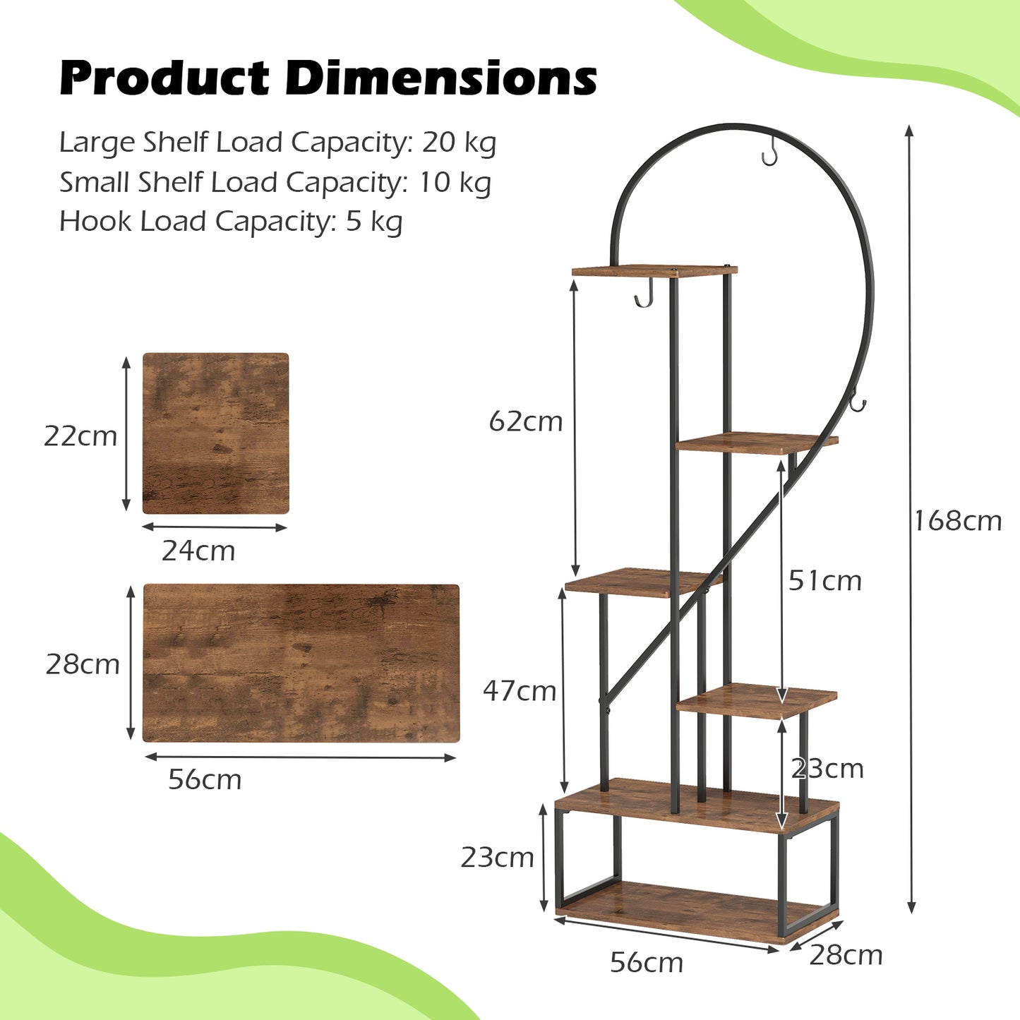 6-Tier Metal Plant Stand Heart-Shape Ladder Plant Shelves -Coffee