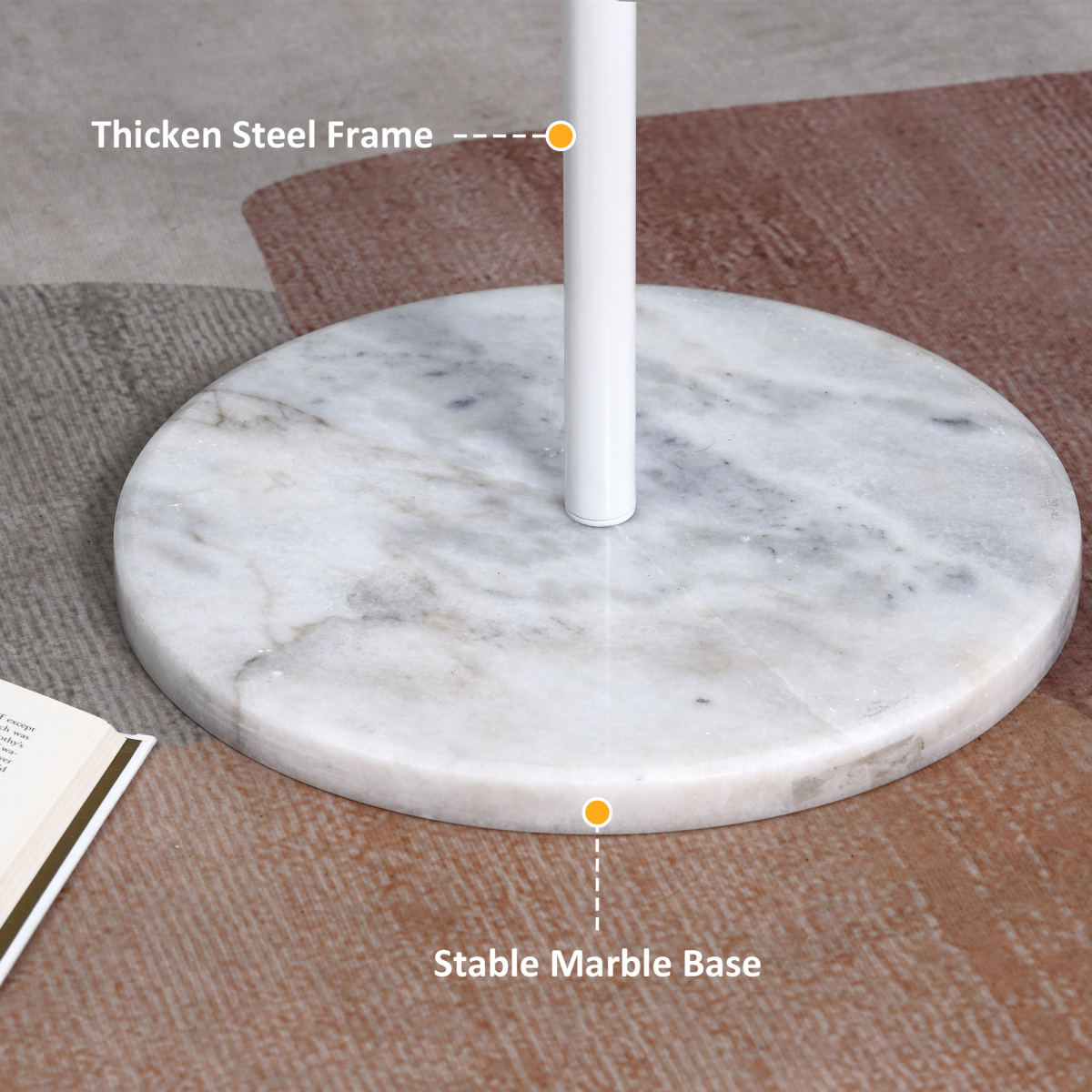 HOMCOM Steel Coat Stand Rack Marble Base 8 Hook for Living Room Entryway,White