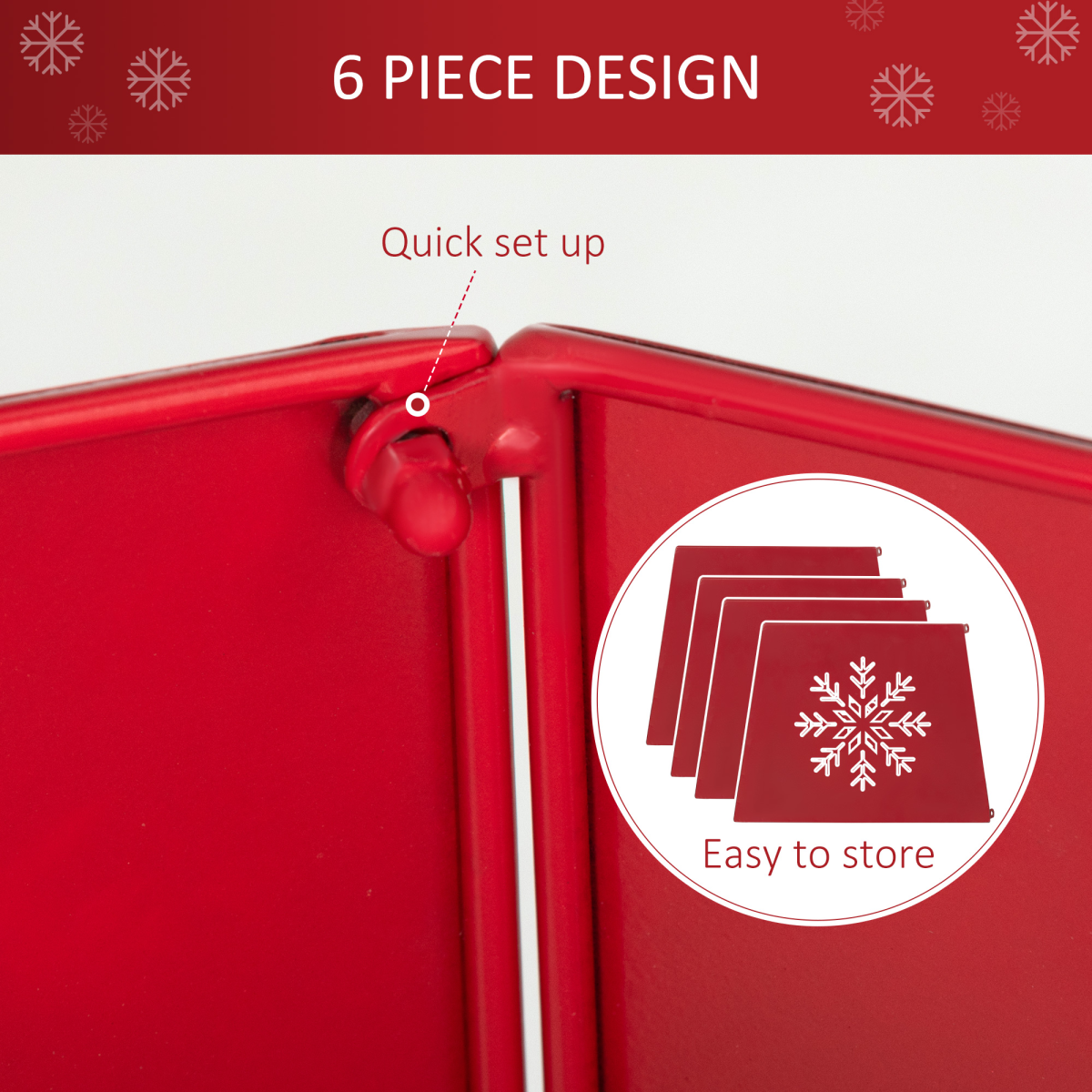 HOMCOM Hexagon Christmas Tree Base Cover with Hollow Snowflake Patterns Red