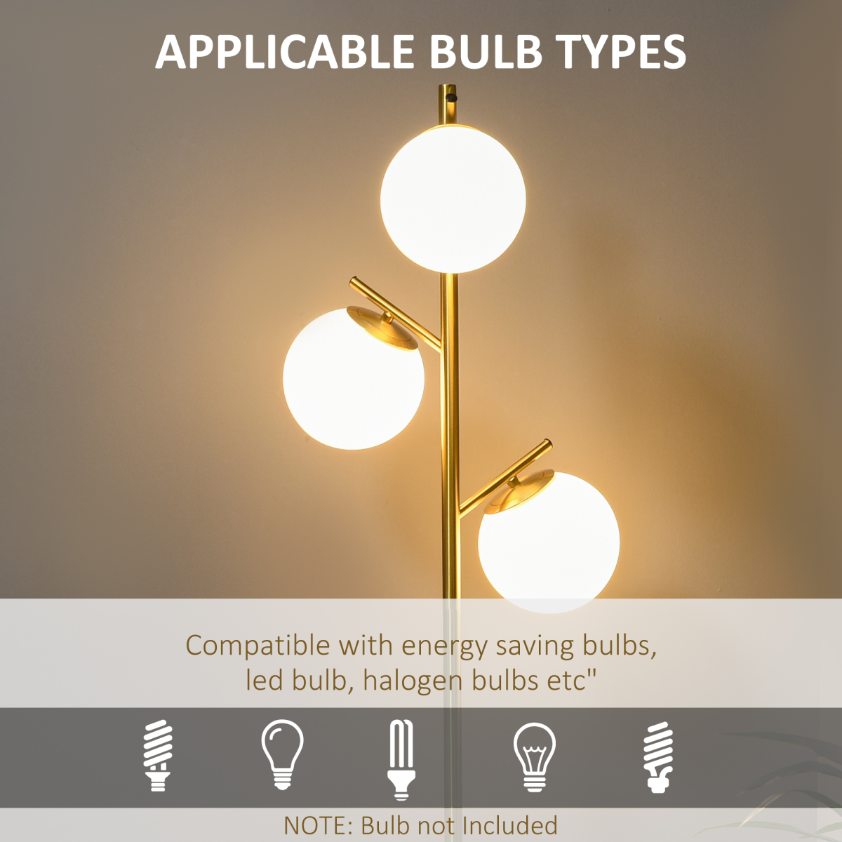 HOMCOM Modern Tree Floor Lamp with 3 Light, for Living Room Bedroom, Gold