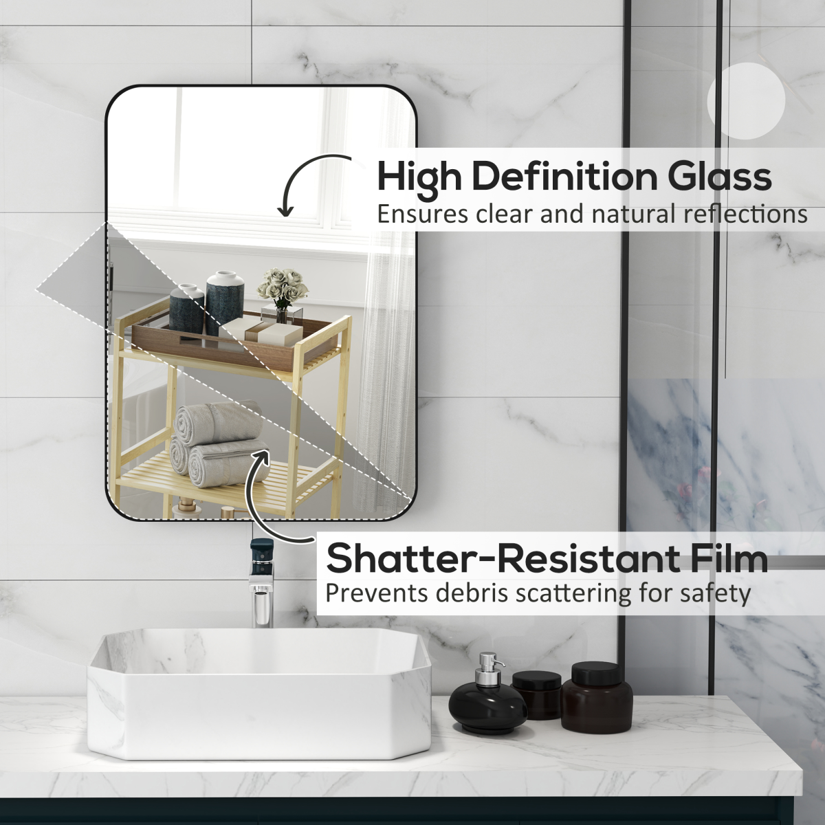 HOMCOM Rectangle Mirror, Wall Mirror with Steel Frame for Bathroom