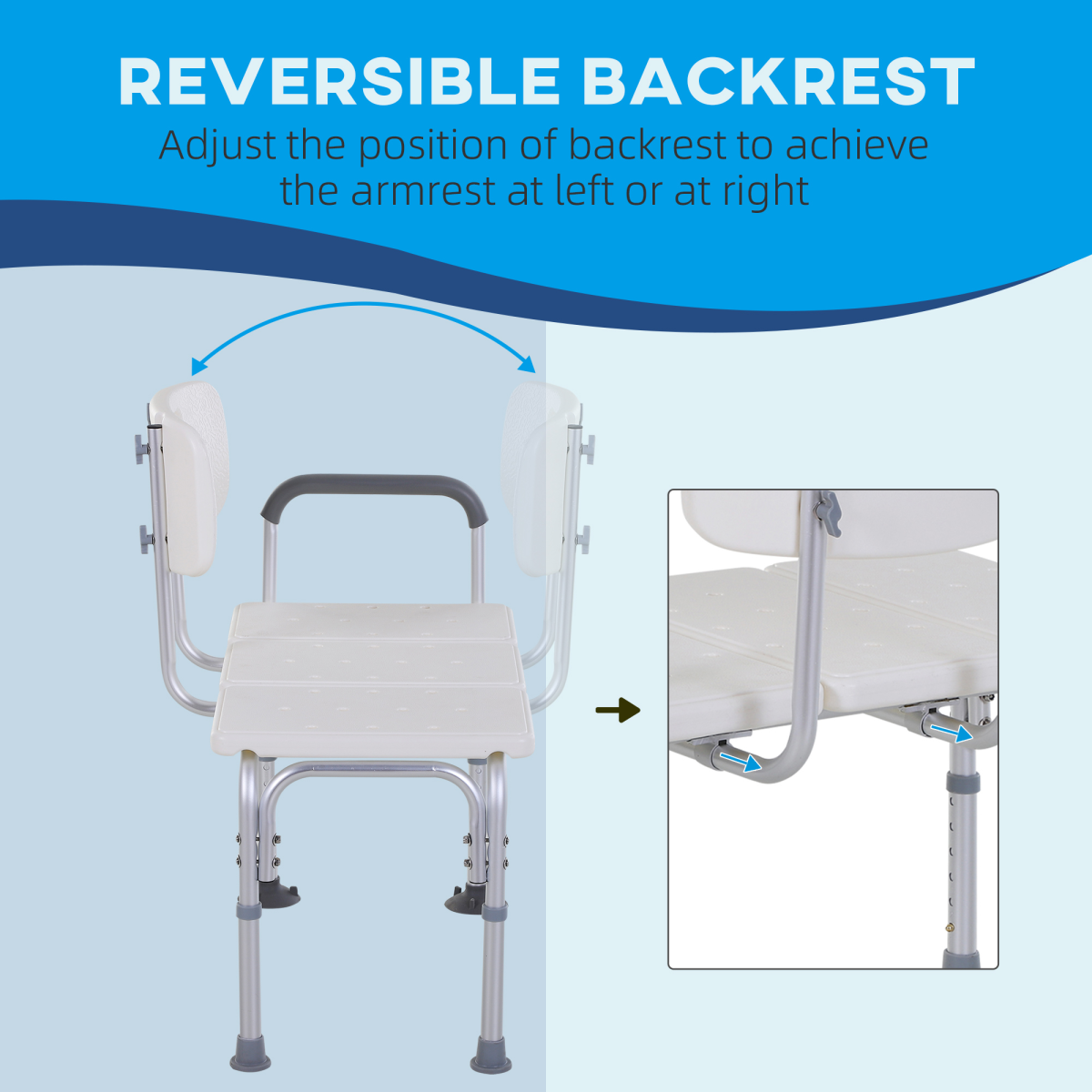 HOMCOM Height Adjustable Shower Chair with Suction Cup Feet Armrest Backrest