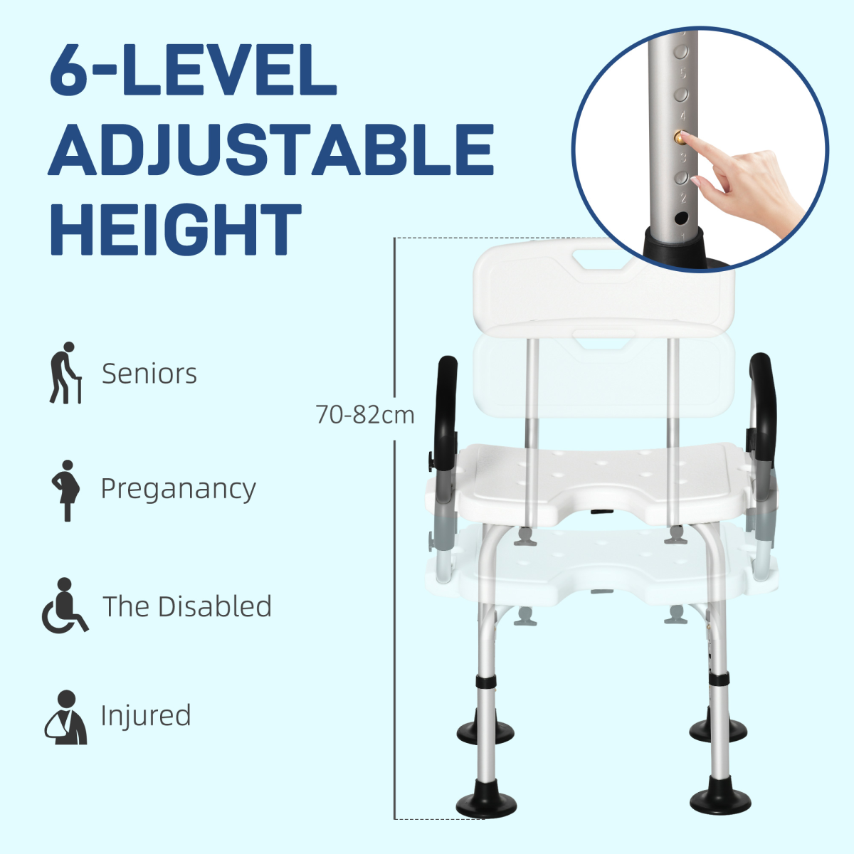 Adjustable Shower Stool with Suction Foot Pads for Elderly Disabled