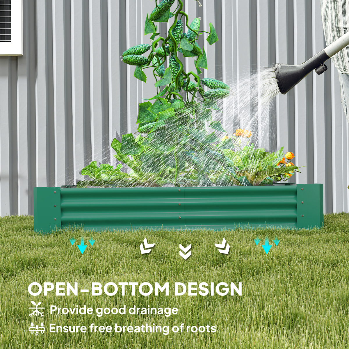 Outsunny Galvanised Raised Garden Bed, 180x90x30cm Raised Planter, Green