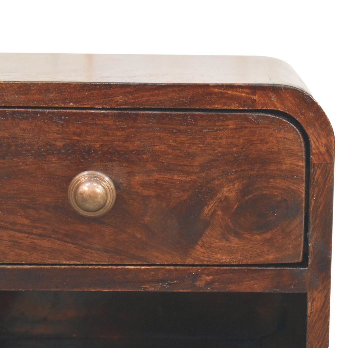 Artisan Furniture Solid Wood Mini Curved California Walnut Wall Mounted Bedside with Open Slot