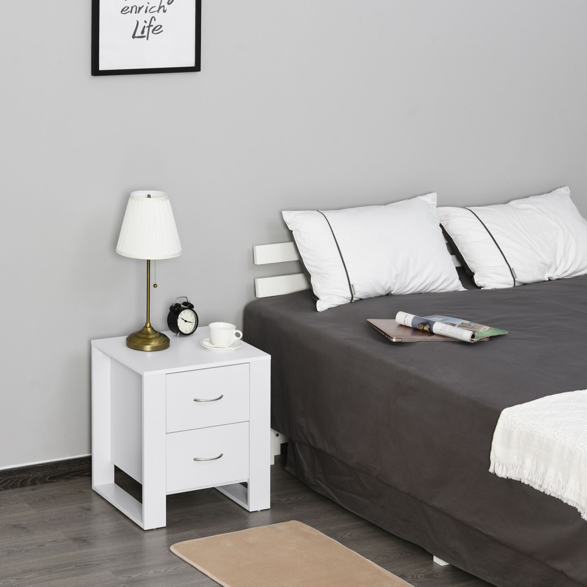 Particle Board 2-Drawer Bedside Table White