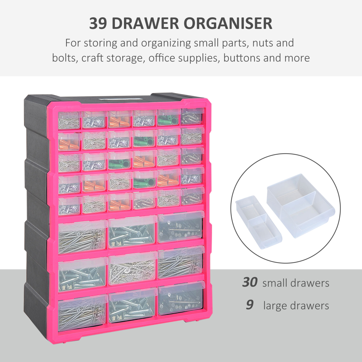 DURHAND 39 Drawer Cabinets, 47.5H cm, Plastic-Rose