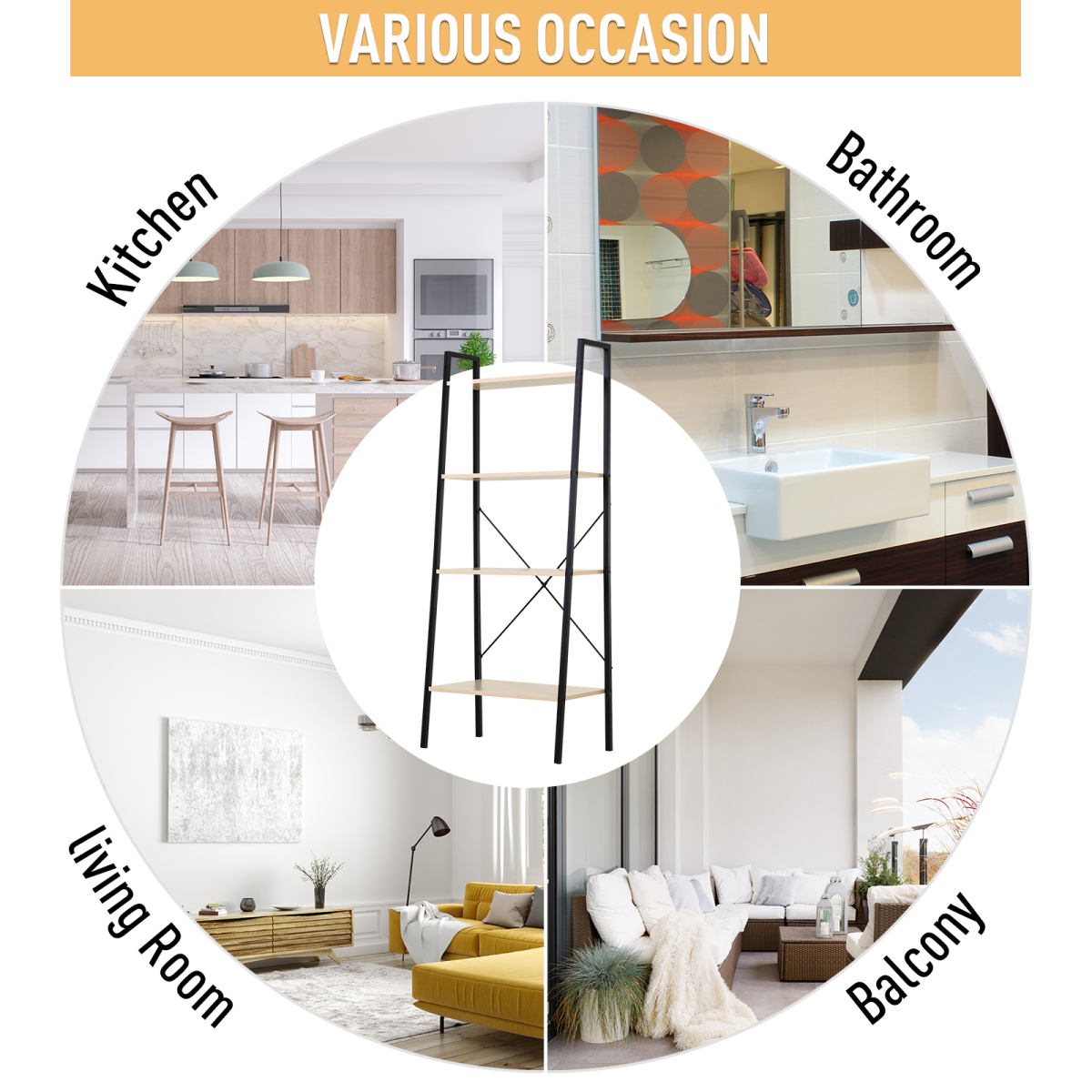 4-Tier Minimalistic Ladder Shelf Unit Steel Frame Home Display Storage