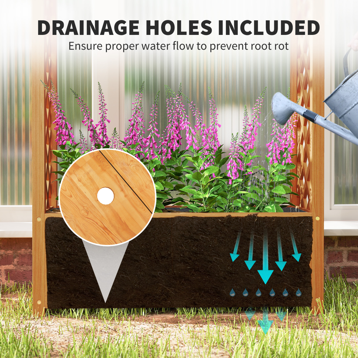 Outsunny Wooden Raised Garden Bed, Trellis Planter w/ Trellis, Fabric Liner