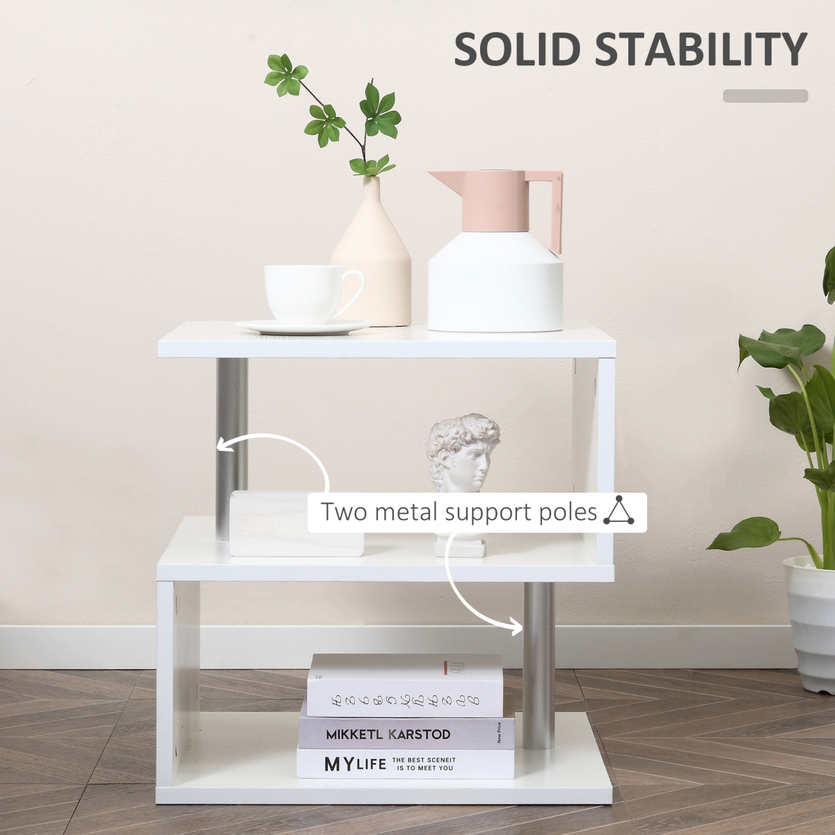 Side Table 2 Tier Storage Shef Organizer Bookcase End Desk Stand Display White