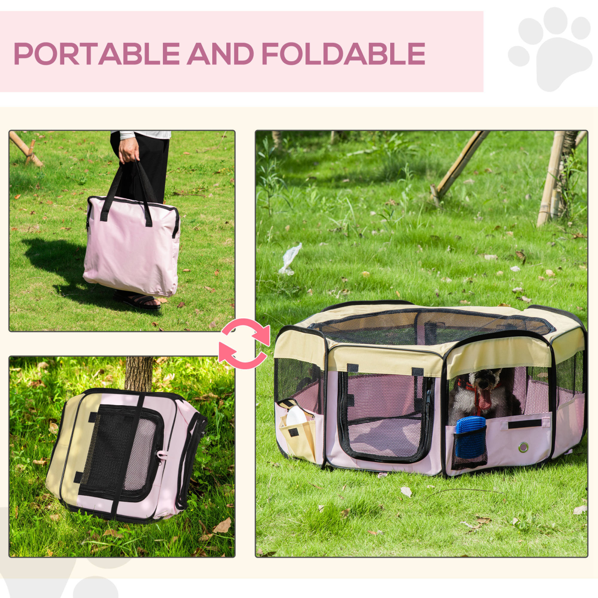 Fabric Pet Dog Cat Puppy Playpen Rabbit Guinea Pig Play Pen in Pink Small