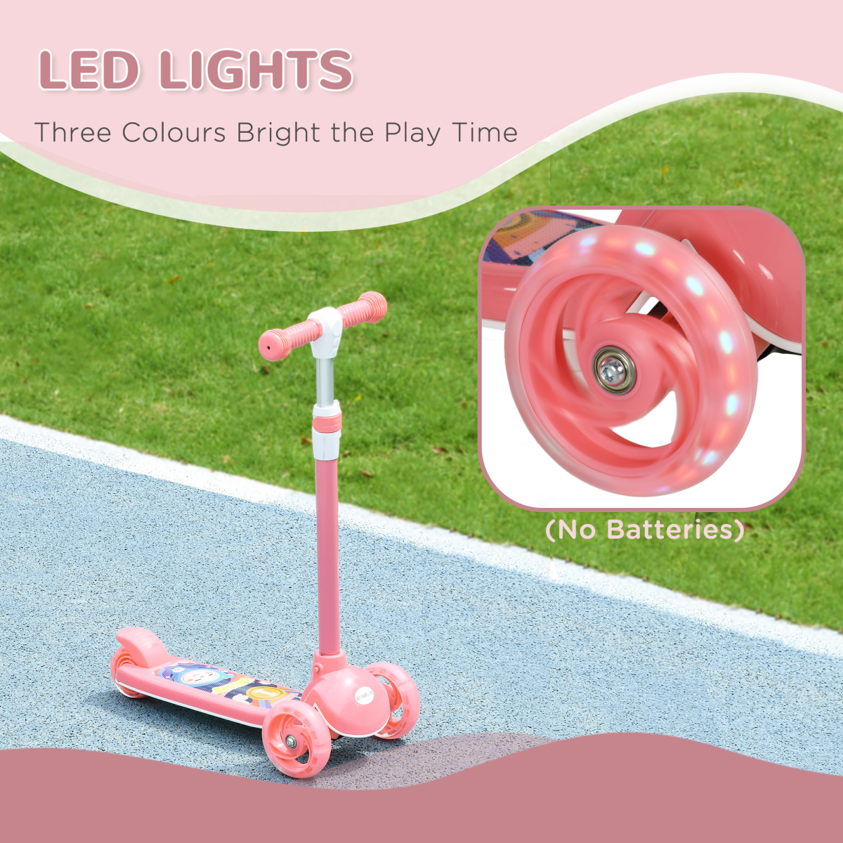 AIYAPLAY Kids 3 Wheel Scooter for 2-6 Years Old w/ Adjustable Height, Pink