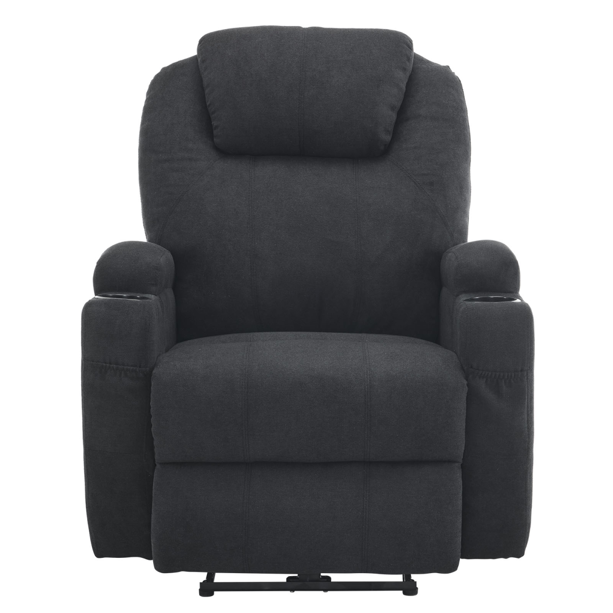 Electric Recliner Chair with 2-Point Massage & Heating, Black Fabric Indoor Functional Chair, 120kg Weight Capacity, Adjustable Reclining Chair for Living Room
