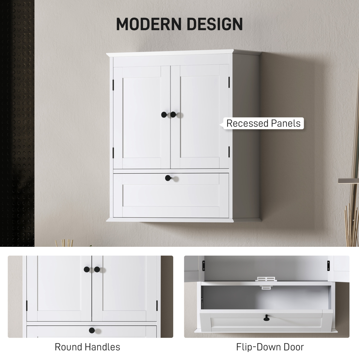 HOMCOM Bathroom Cabinet Wall Mounted with Adjustable Shelf, White