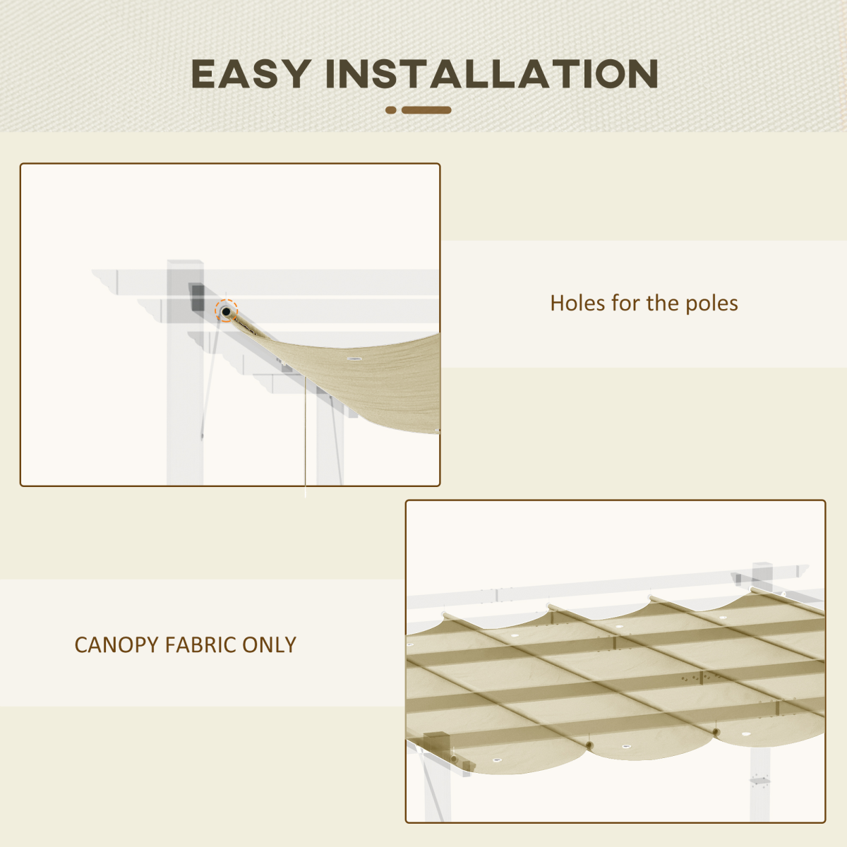 Outsunny Pergola Shade Cover Replacement Canopy for 3 x 3(m) Pergola, Beige