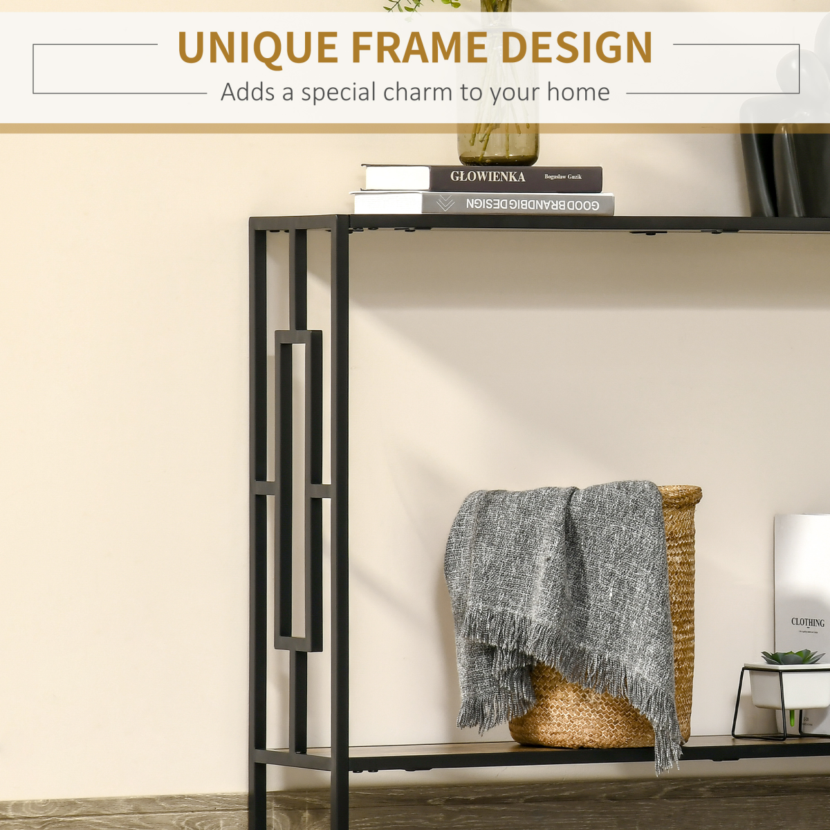 Industrial Console Table Desk with Metal Frame Rustic Brown Black