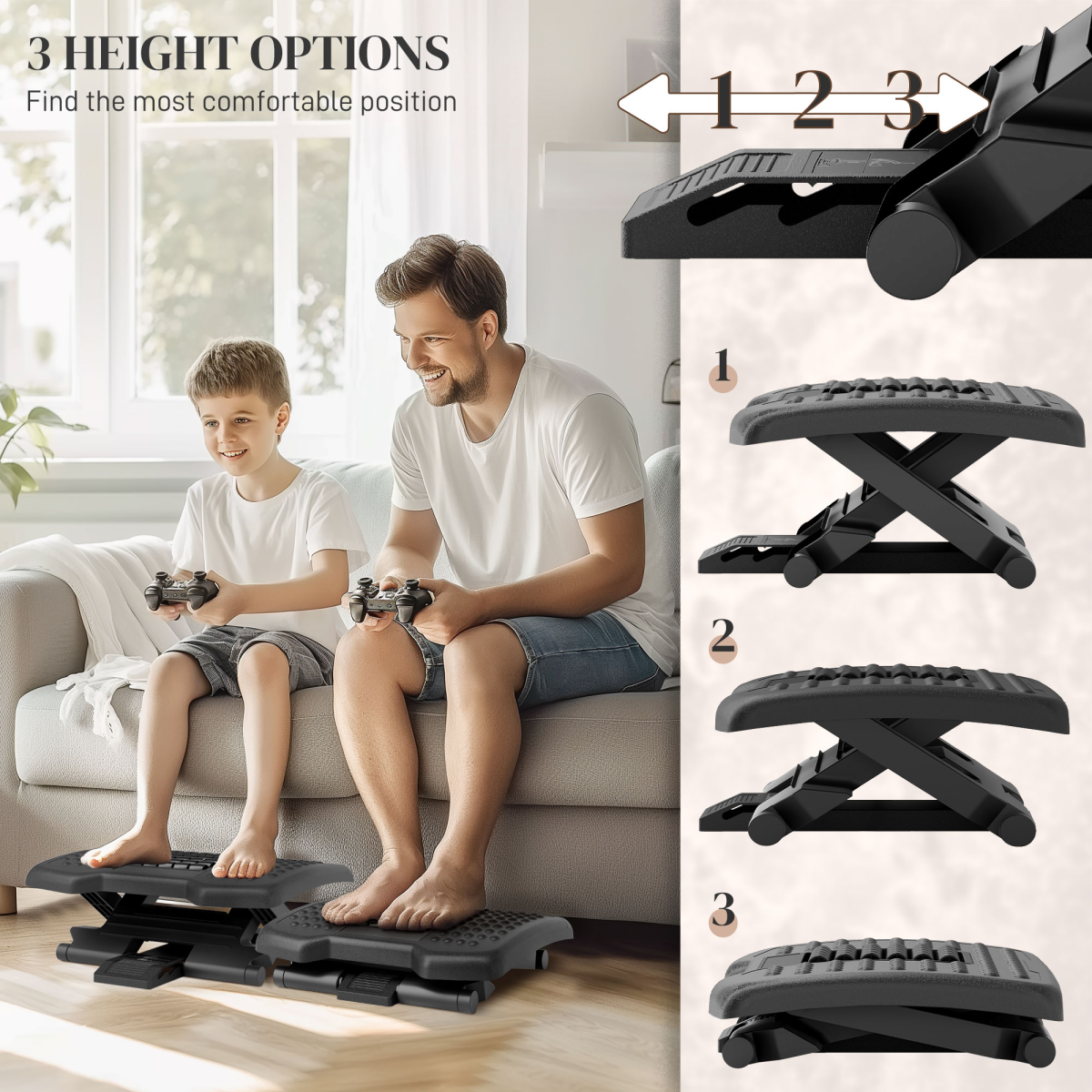 Foot Rest for Under Desk with Massage Function, Adjustable Angle and Height