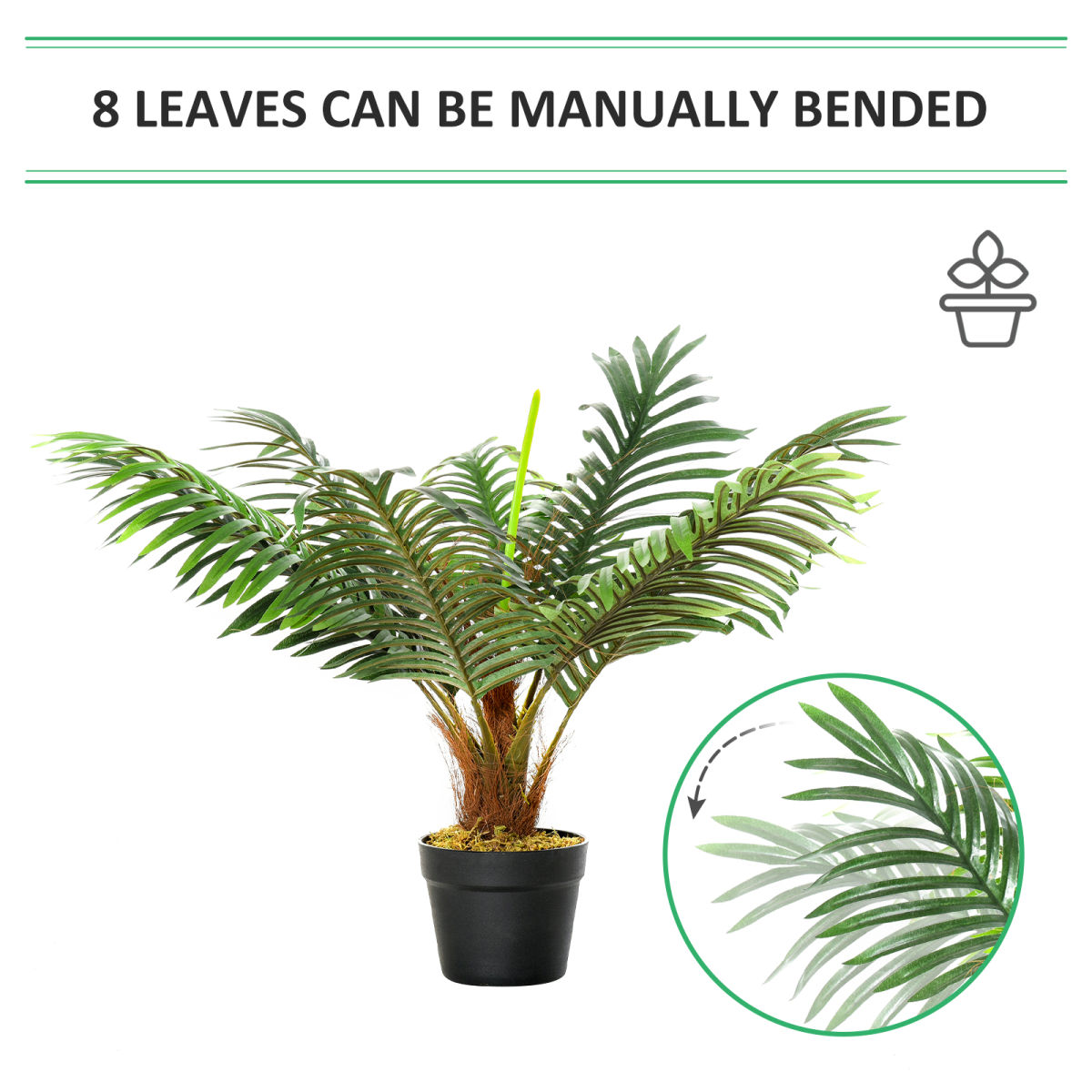 Artificial Palm Tree  8 Leaves with Nursery Pot, Fake Tropical Tree 60cm