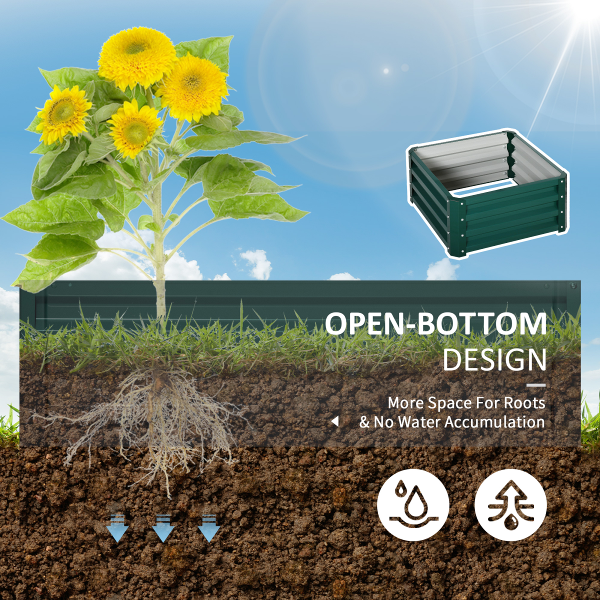 Outsunny Set of 2 Raised Garden Bed Galvanised Planter Box Easy Setup Green