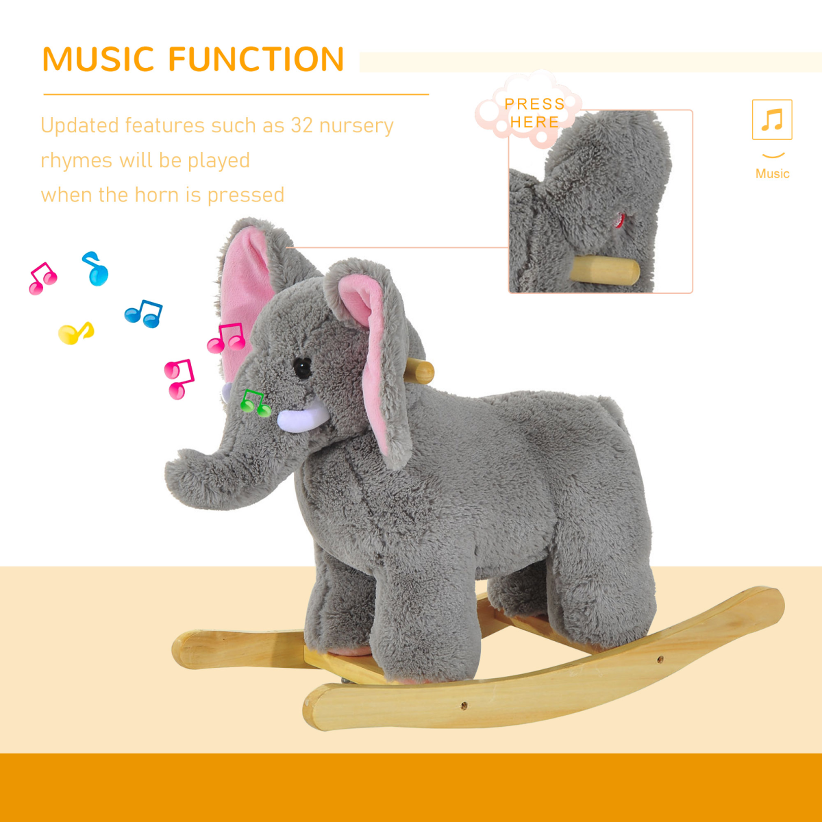 Ride on Elephant Rocker Children Rocking Horse Grey