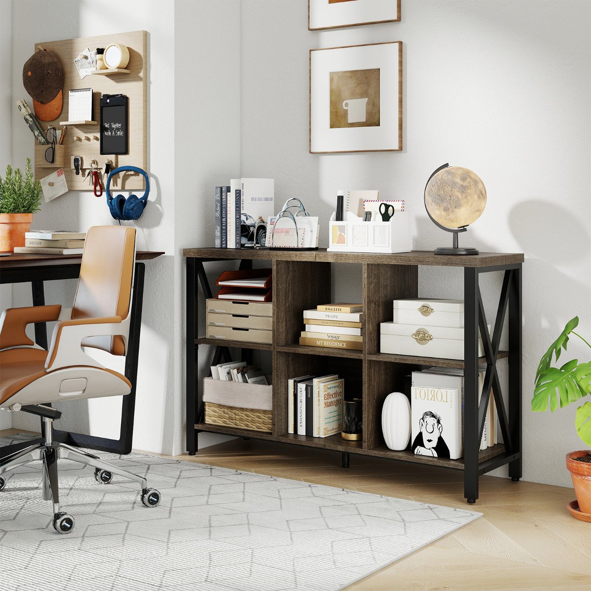 6-Cube Storage Organizer 120CM Wide Bookshelf with Open Compartments-Grey
