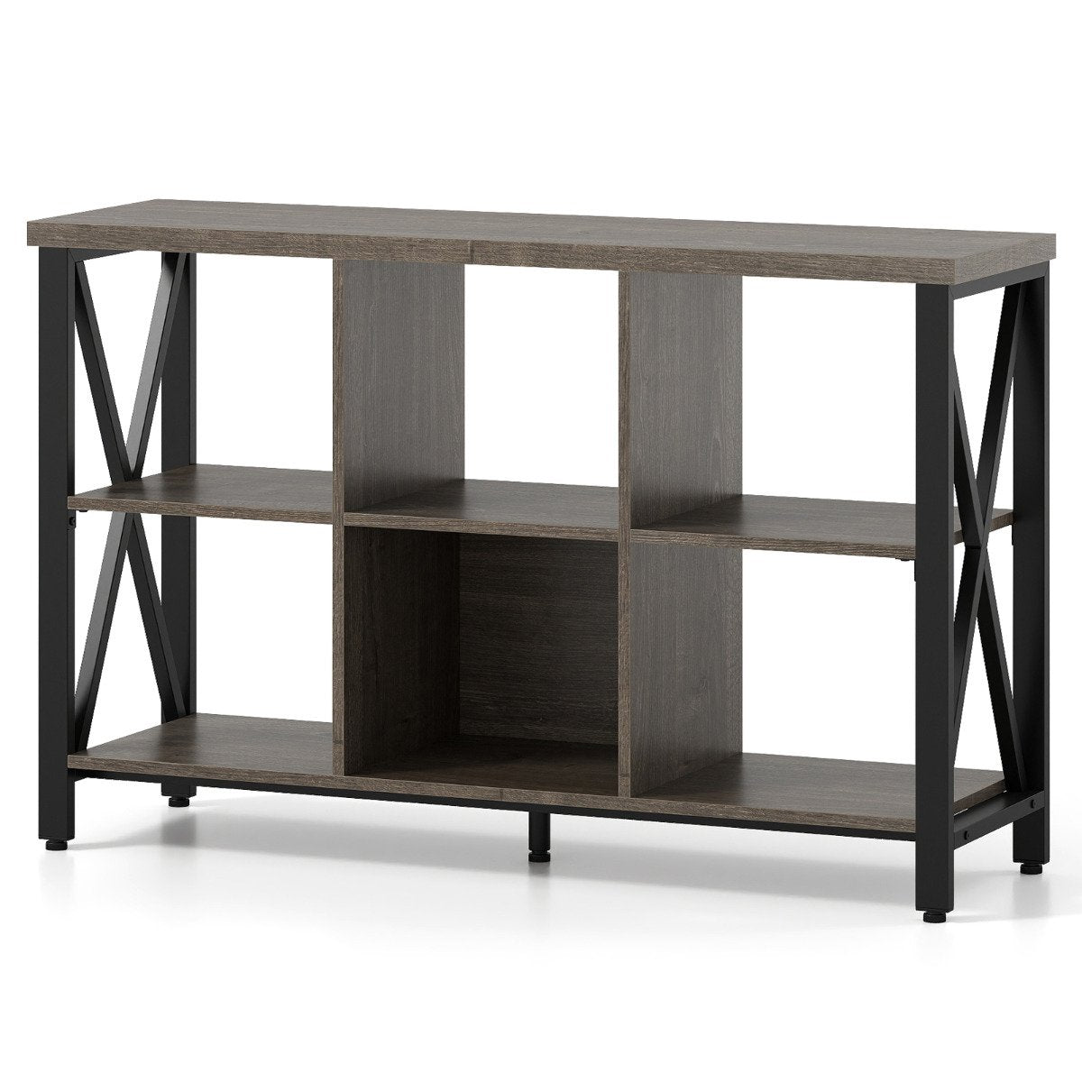 6-Cube Storage Organizer 120CM Wide Bookshelf with Open Compartments-Grey
